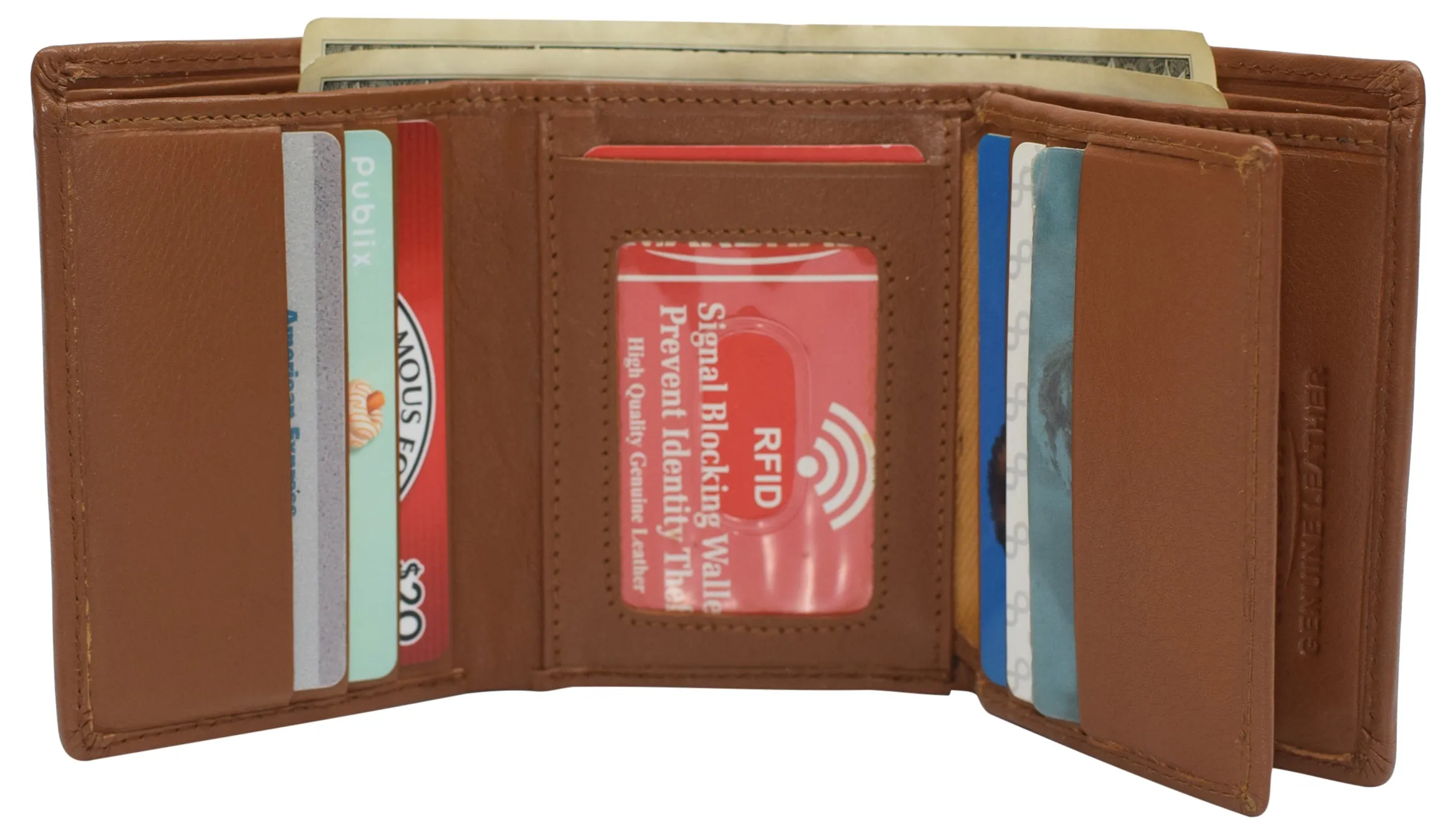 RFID Leather Trifold Wallet with 9 Card Slots 2 Note Pocket & 2 ID Windows