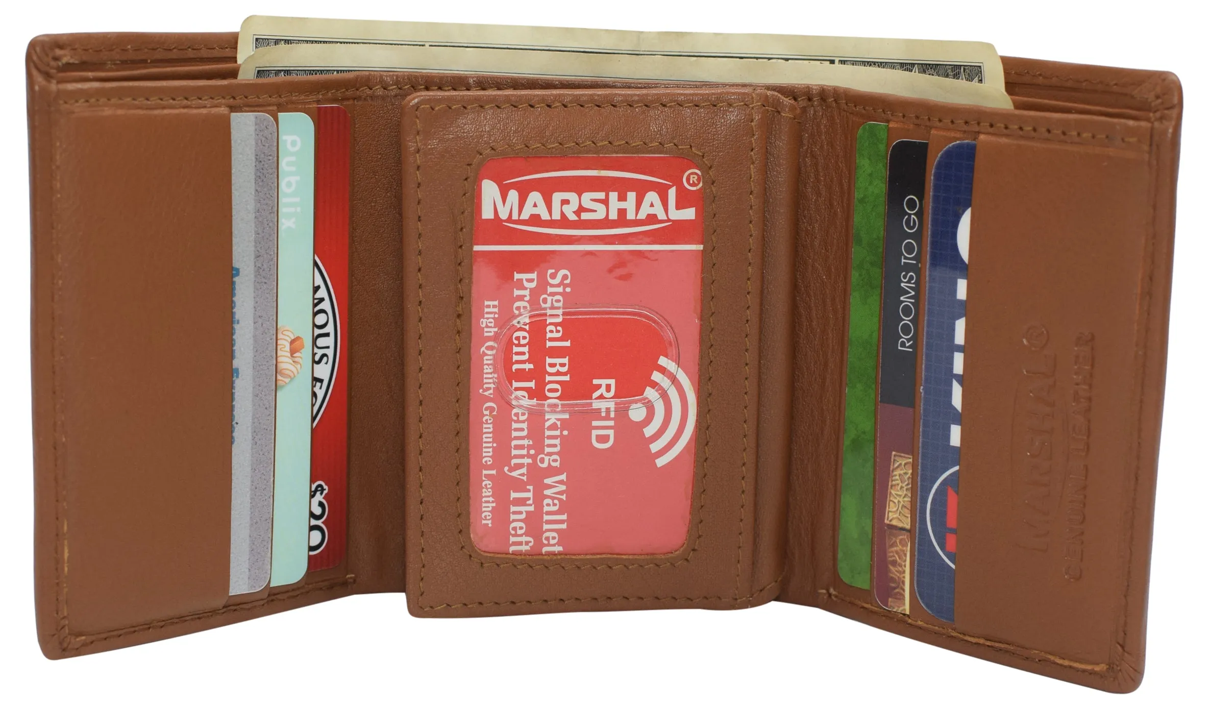 RFID Leather Trifold Wallet with 9 Card Slots 2 Note Pocket & 2 ID Windows