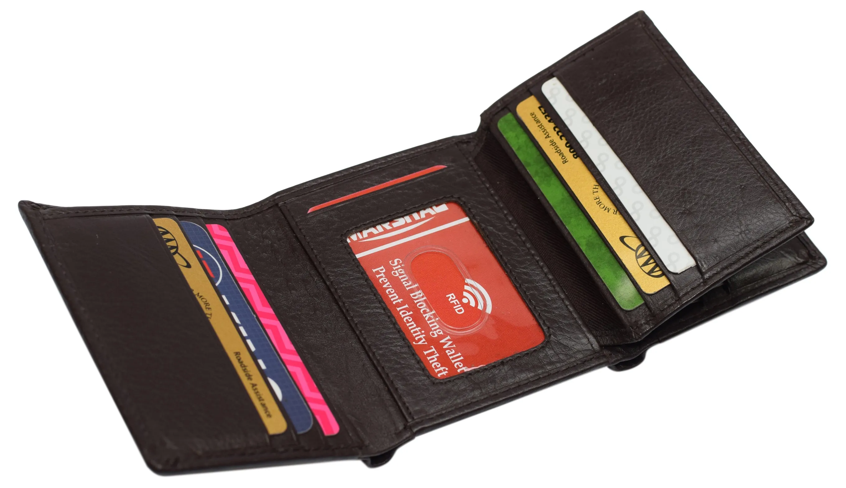 RFID Leather Trifold Wallet with 9 Card Slots 2 Note Pocket & 2 ID Windows