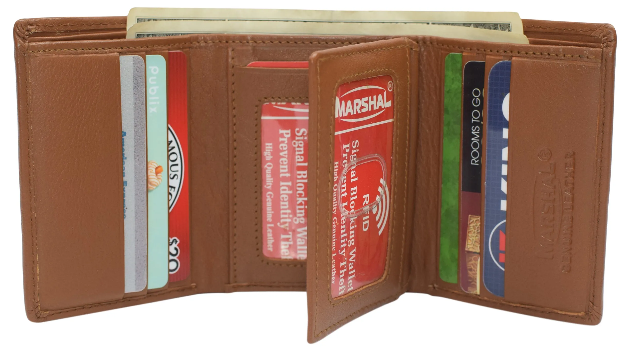 RFID Leather Trifold Wallet with 9 Card Slots 2 Note Pocket & 2 ID Windows