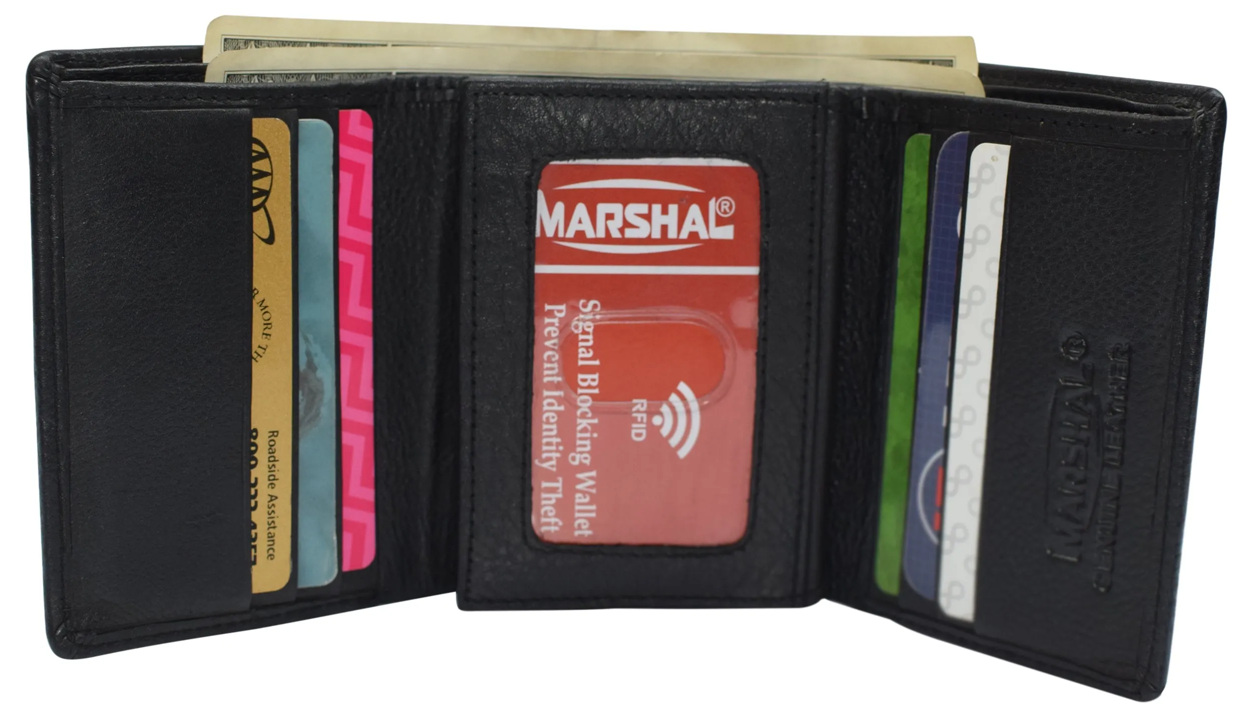 RFID Leather Trifold Wallet with 9 Card Slots 2 Note Pocket & 2 ID Windows