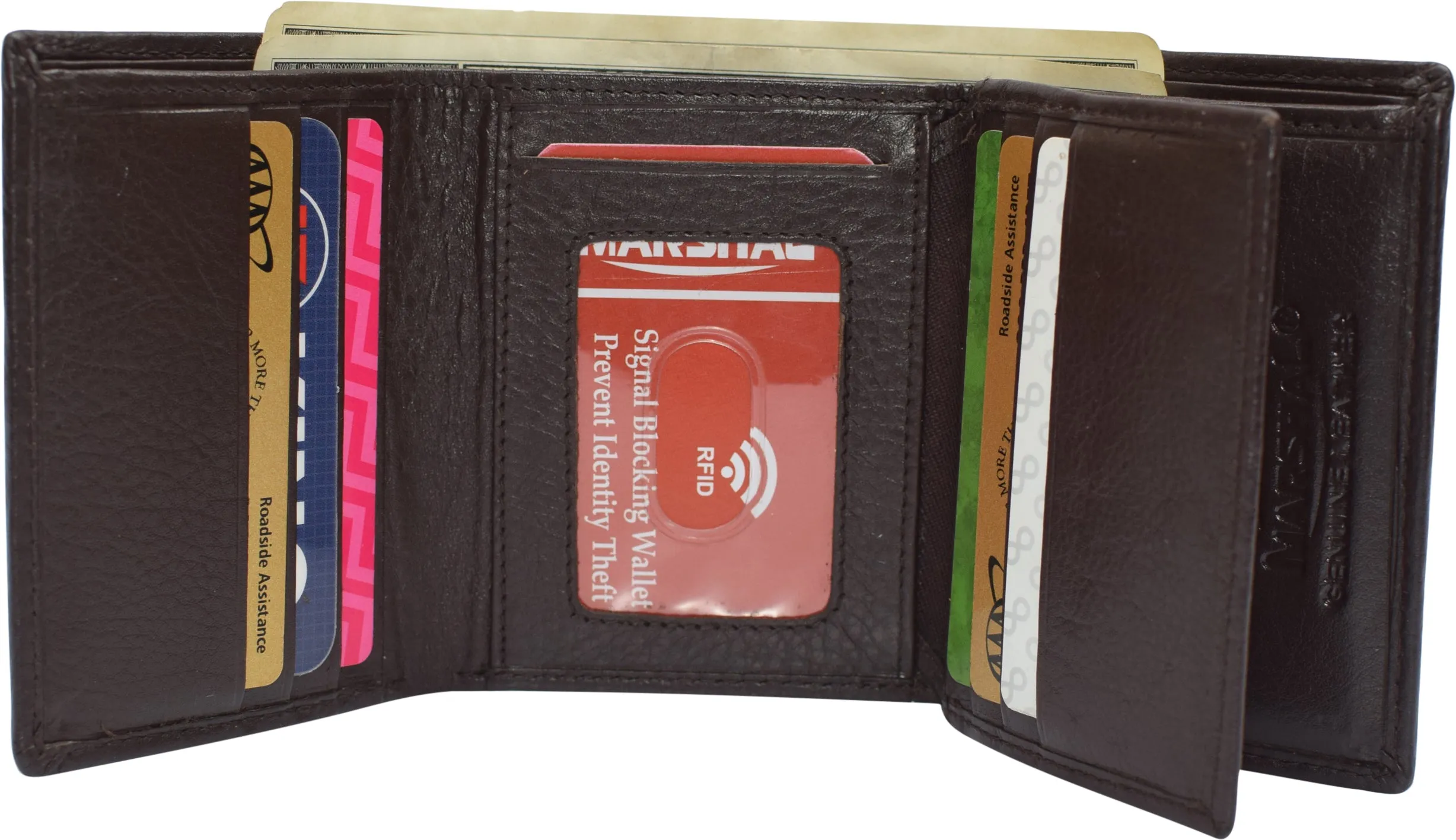 RFID Leather Trifold Wallet with 9 Card Slots 2 Note Pocket & 2 ID Windows