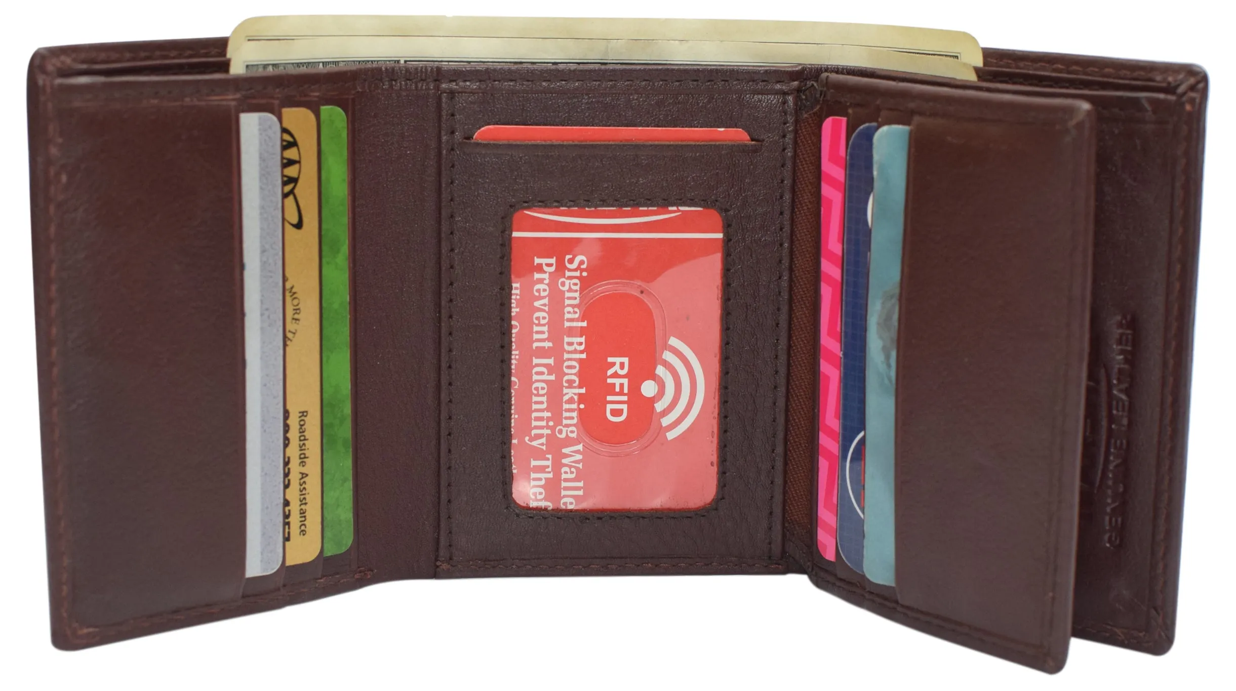 RFID Leather Trifold Wallet with 9 Card Slots 2 Note Pocket & 2 ID Windows