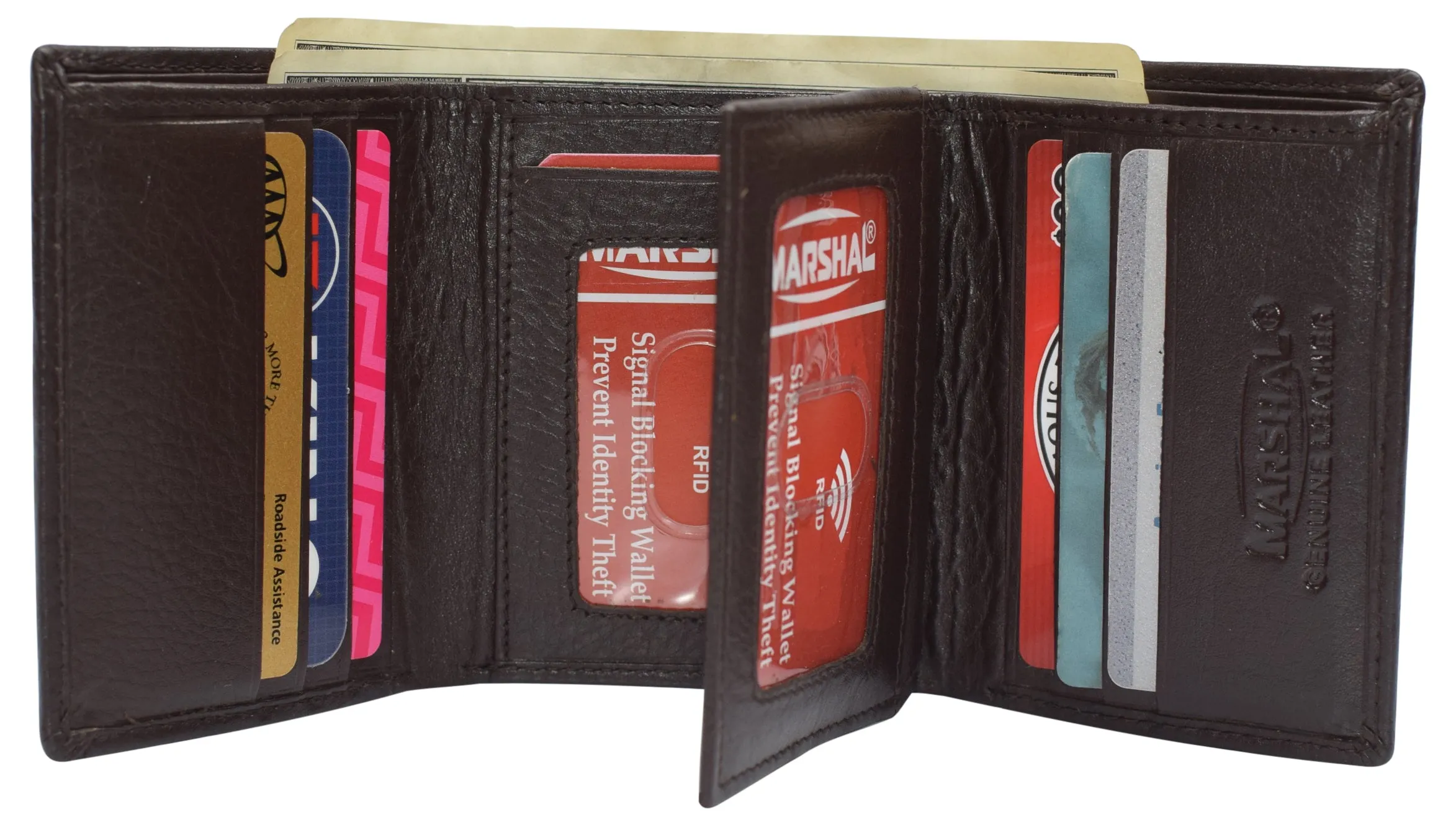 RFID Leather Trifold Wallet with 9 Card Slots 2 Note Pocket & 2 ID Windows