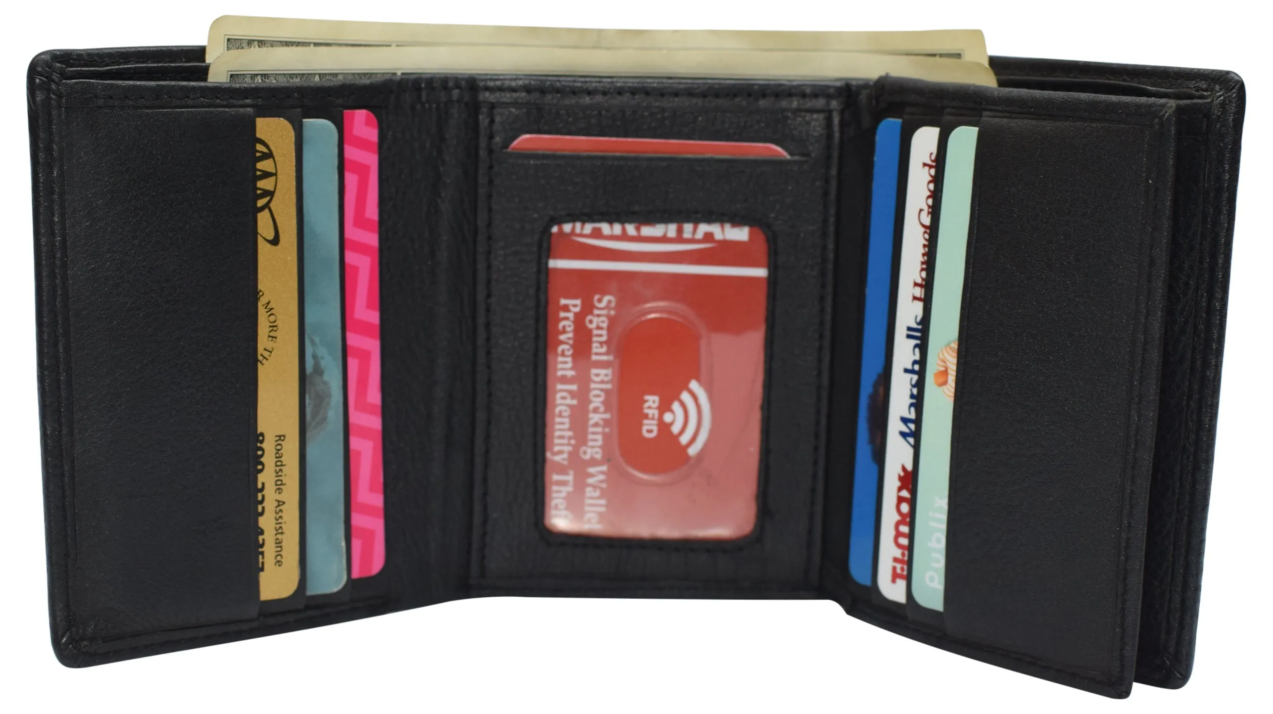 RFID Leather Trifold Wallet with 9 Card Slots 2 Note Pocket & 2 ID Windows