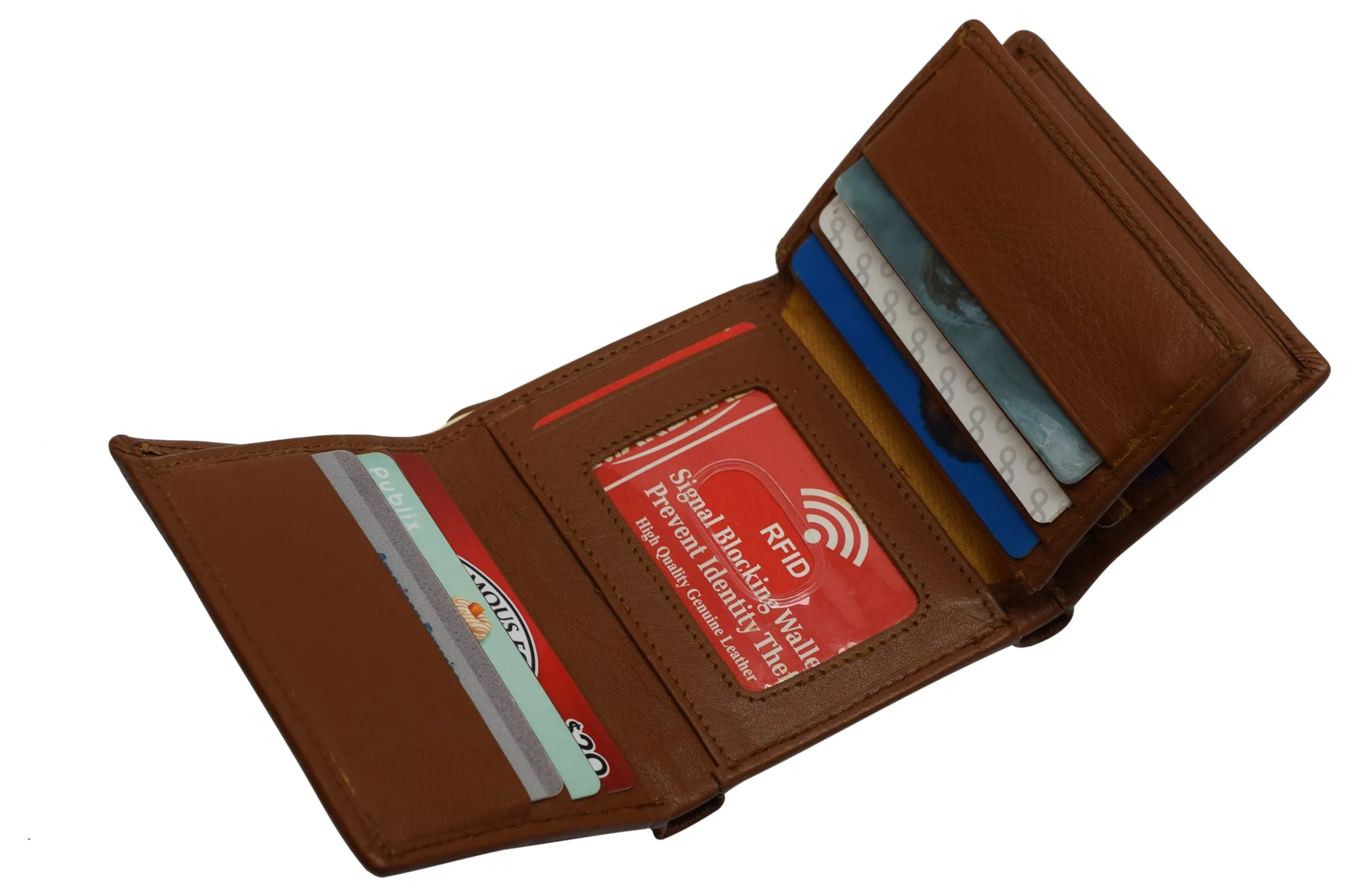 RFID Leather Trifold Wallet with 9 Card Slots 2 Note Pocket & 2 ID Windows