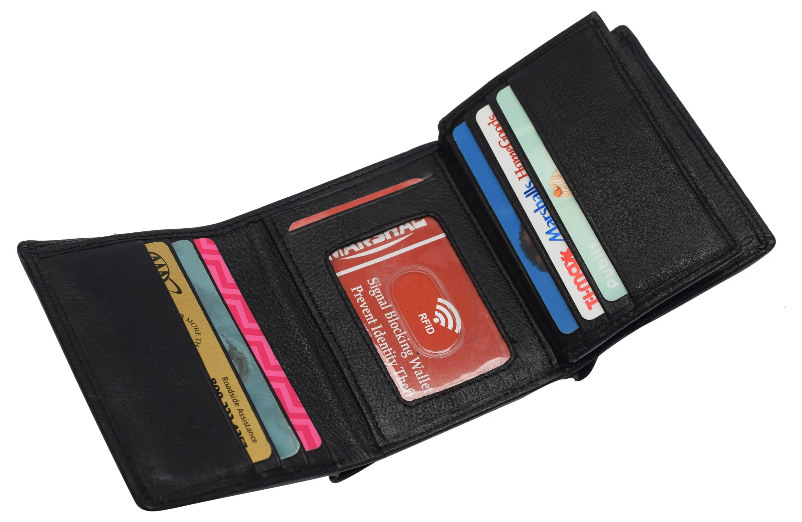 RFID Leather Trifold Wallet with 9 Card Slots 2 Note Pocket & 2 ID Windows