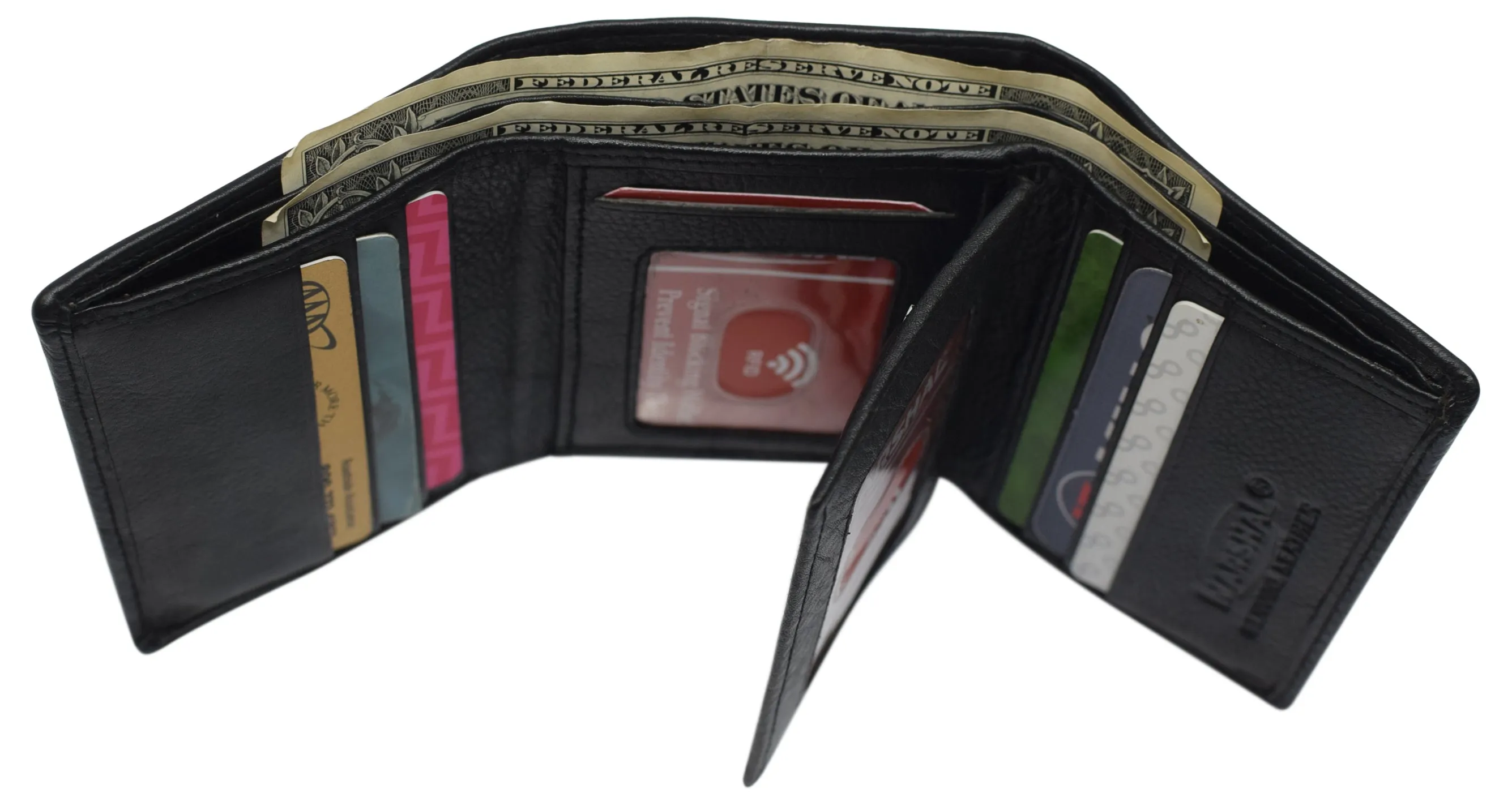 RFID Leather Trifold Wallet with 9 Card Slots 2 Note Pocket & 2 ID Windows