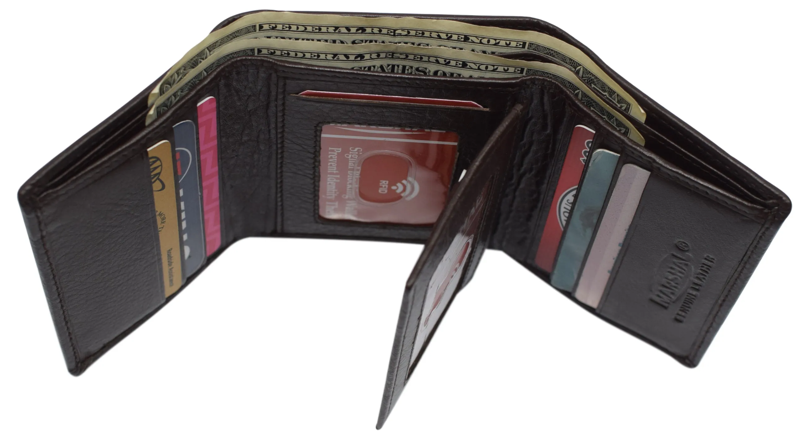 RFID Leather Trifold Wallet with 9 Card Slots 2 Note Pocket & 2 ID Windows