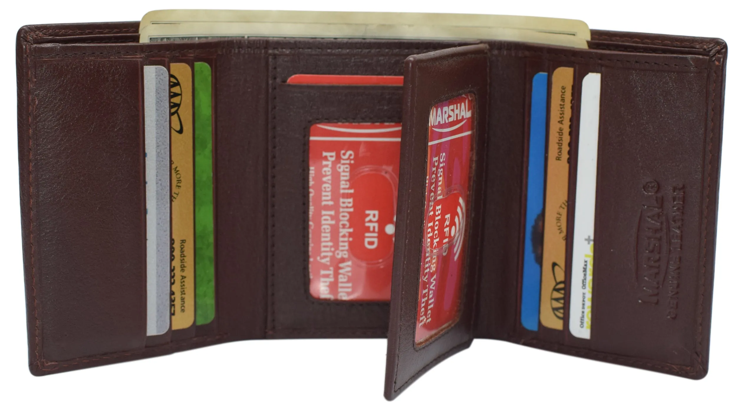 RFID Leather Trifold Wallet with 9 Card Slots 2 Note Pocket & 2 ID Windows