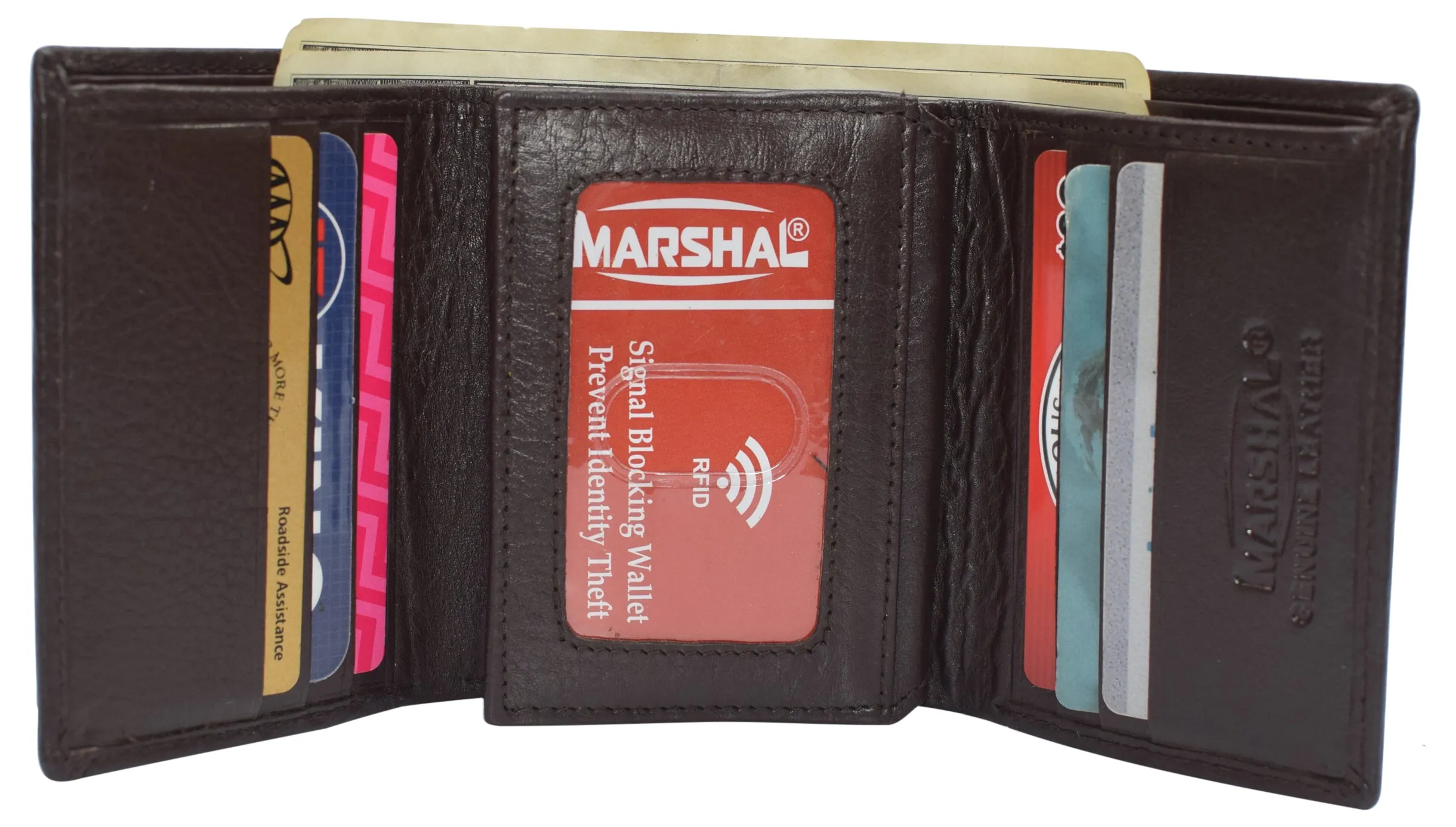 RFID Leather Trifold Wallet with 9 Card Slots 2 Note Pocket & 2 ID Windows