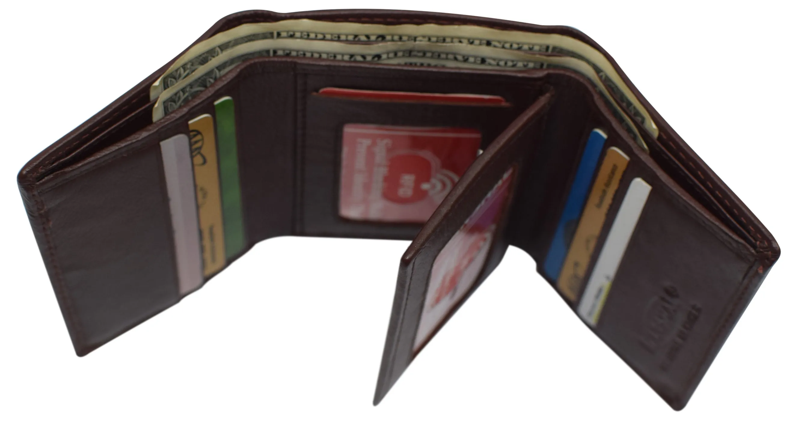 RFID Leather Trifold Wallet with 9 Card Slots 2 Note Pocket & 2 ID Windows