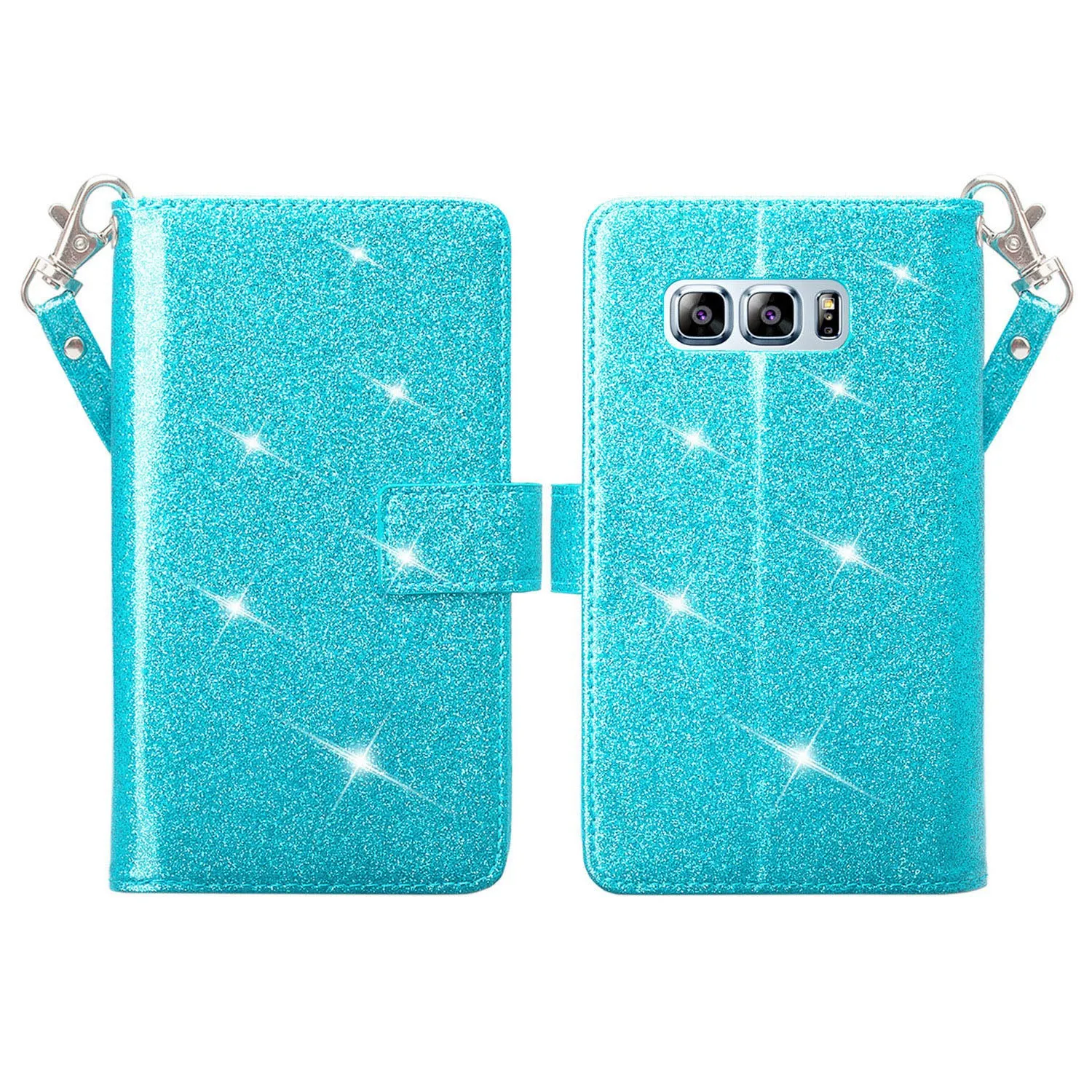 Samsung Galaxy Note 8 Case, Galaxy Note 8 Case, [Wrist Strap] Glitter Faux Leather Flip [Kickstand Feature] Protective Wallet Case Clutch - Teal