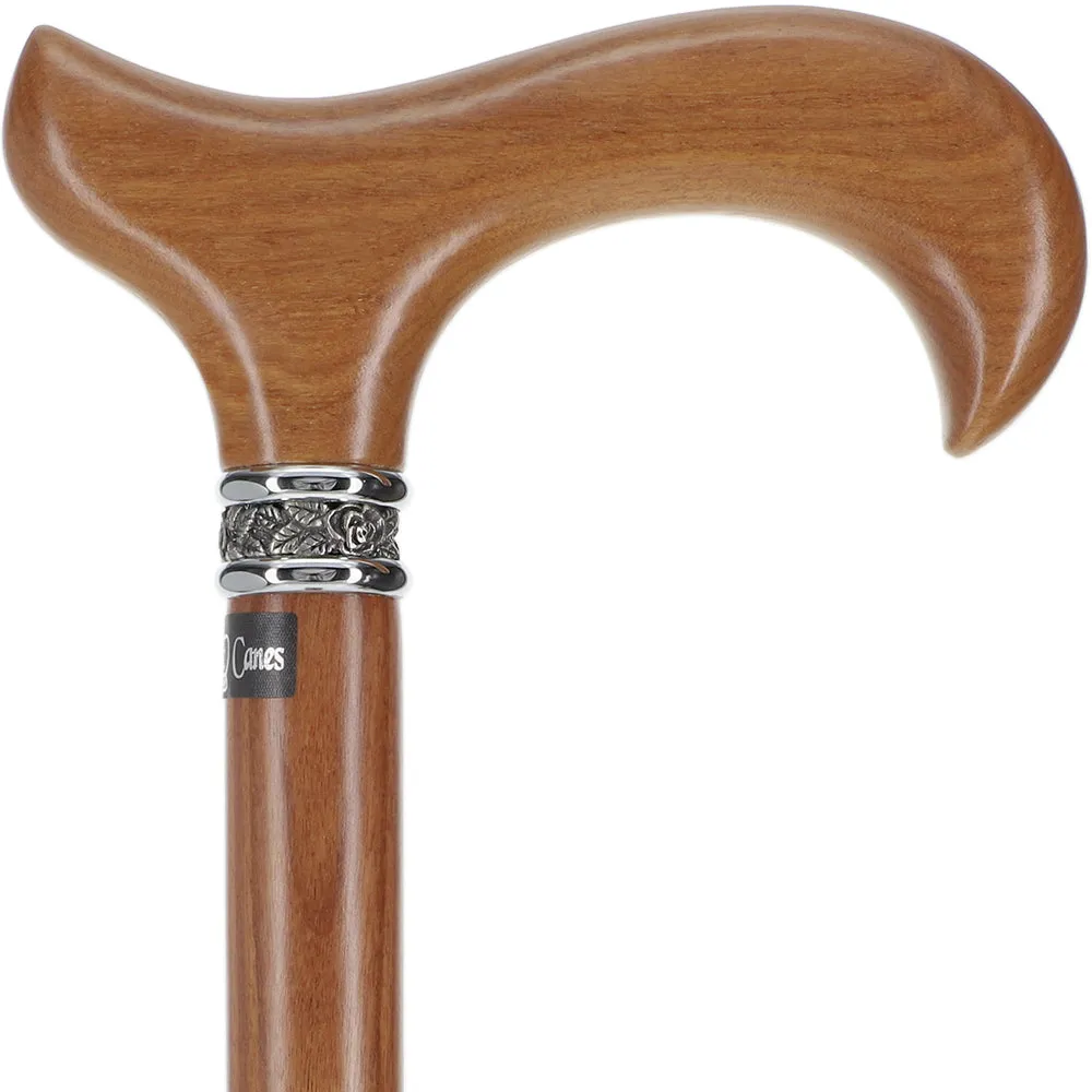 Scratch and Dent Afromosia Derby Walking Cane With Afromosia Wood Shaft and Pewter Collar V2072