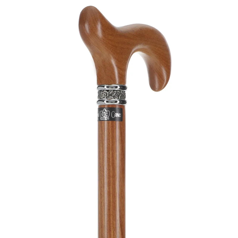 Scratch and Dent Afromosia Derby Walking Cane With Afromosia Wood Shaft and Pewter Collar V2072