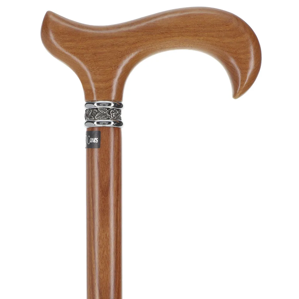 Scratch and Dent Afromosia Derby Walking Cane With Afromosia Wood Shaft and Pewter Collar V2072