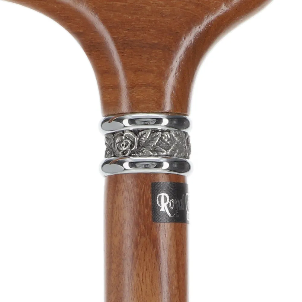 Scratch and Dent Afromosia Derby Walking Cane With Afromosia Wood Shaft and Pewter Collar V2072