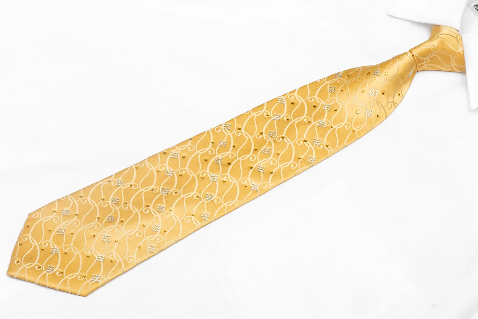 Scrolls On Yellow Rhinestone Silk Necktie