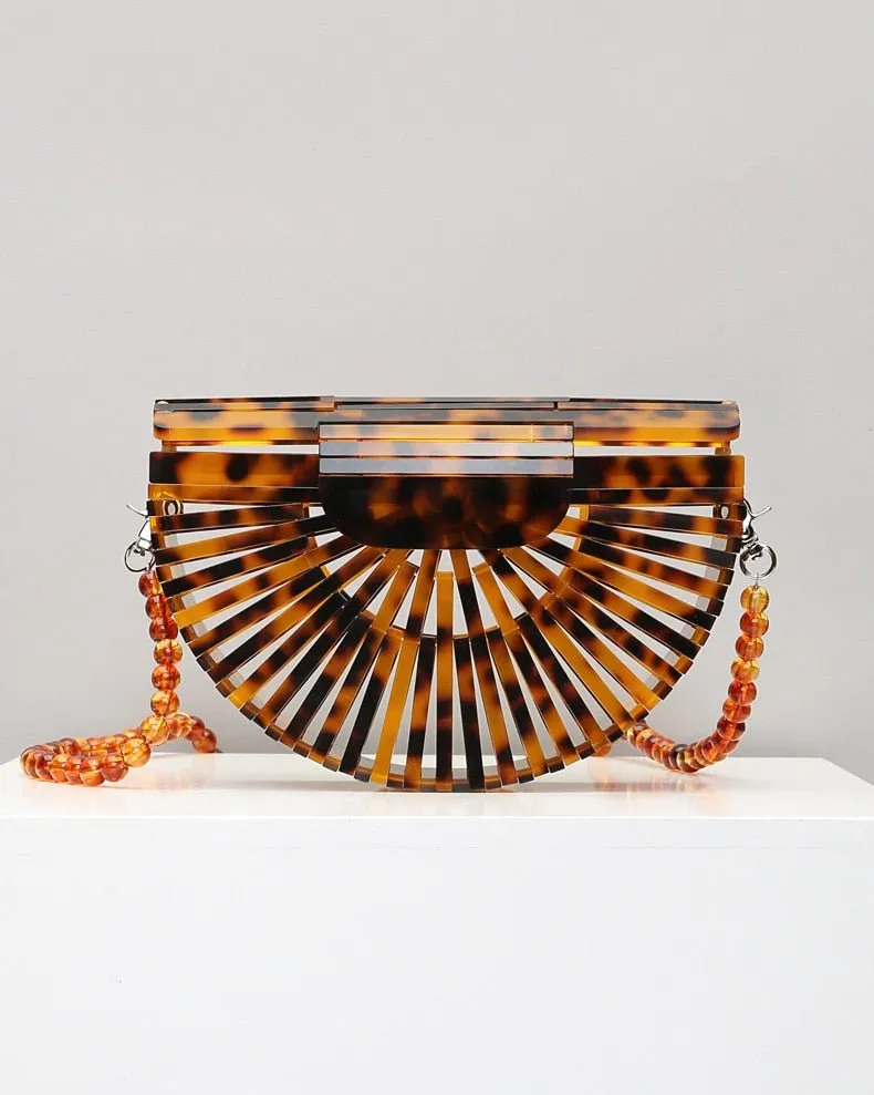 Semicircular Box Tortoise Shell Hollow Out Acrylic Clutch