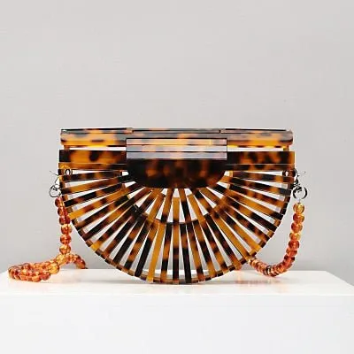 Semicircular Box Tortoise Shell Hollow Out Acrylic Clutch