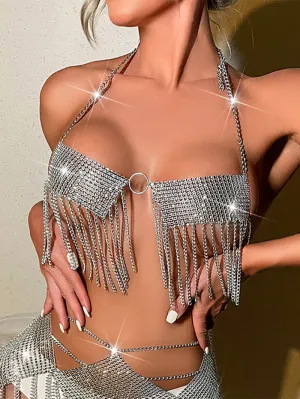 Sexy Imitation Rhinestone Body Chains Tassel Breast Chain