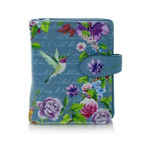 Shagwear Vintage Hummingbird Garden Small Blue Zipper Wallet