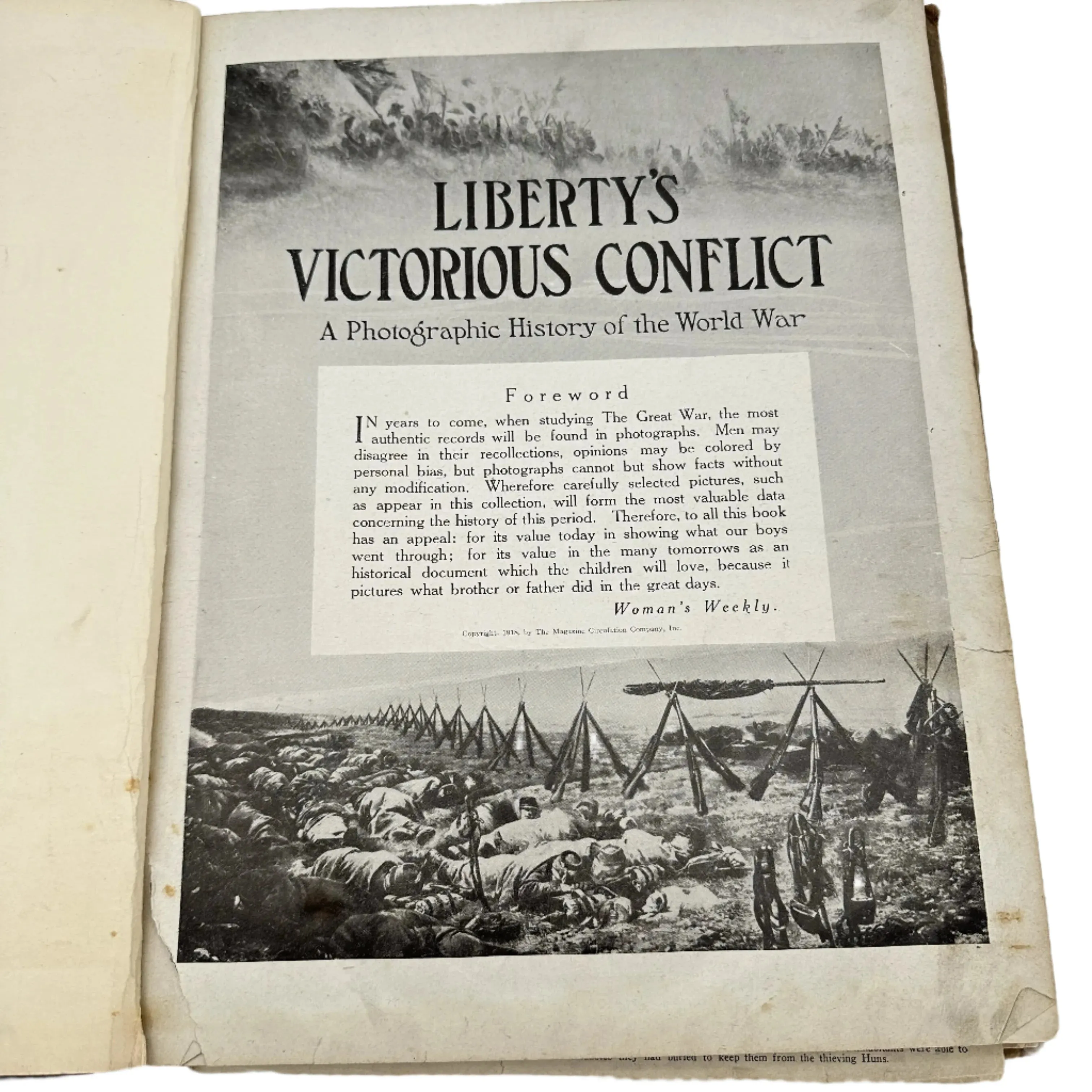 Six publications covering The Great War (WWI), including "Liberty’s Victorious Conflict" and "The New York Times Mid-Week Pictorial: War Extra"