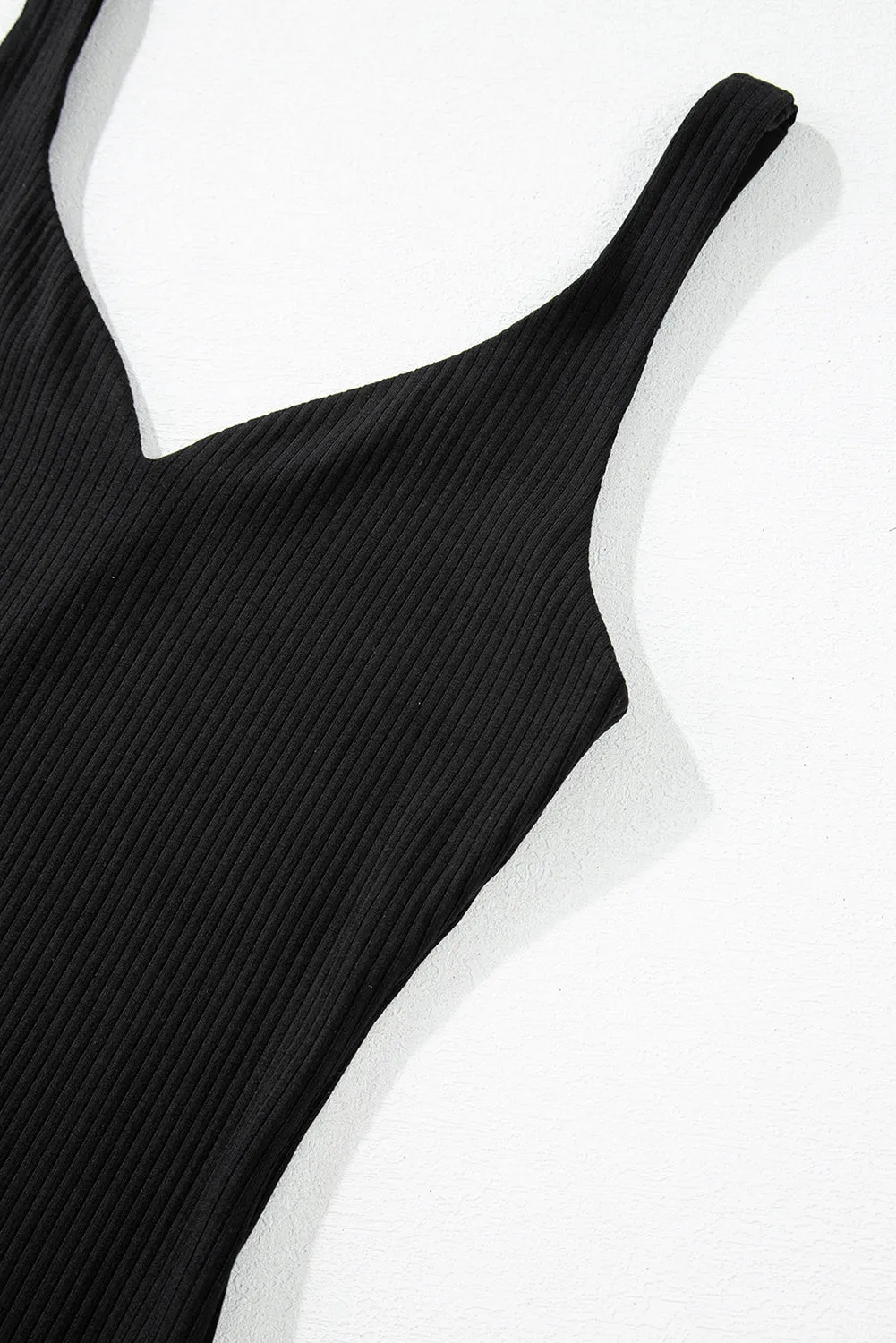 Sleeveless Sweetheart Neckline Ribbed Black Tank Top