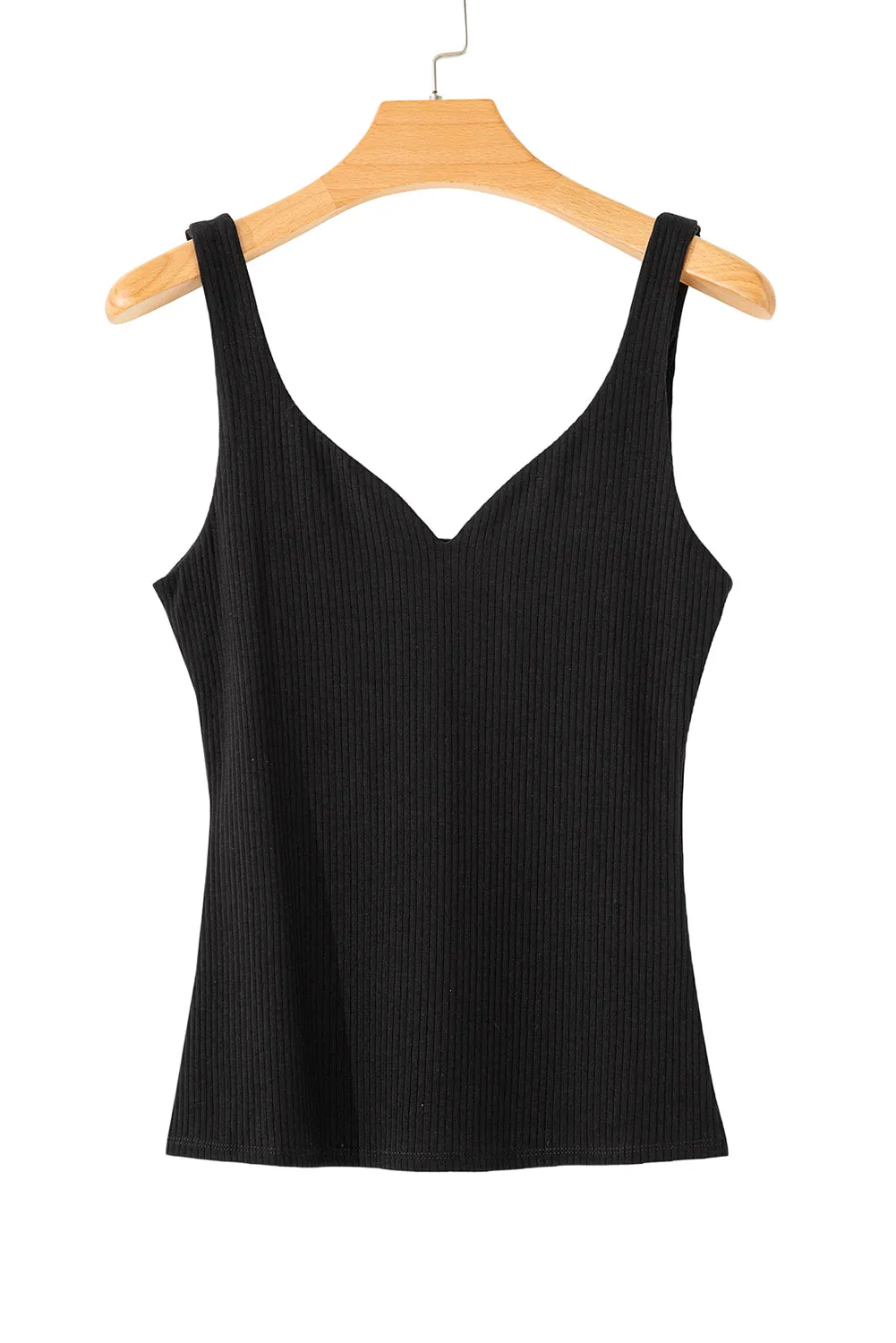 Sleeveless Sweetheart Neckline Ribbed Black Tank Top