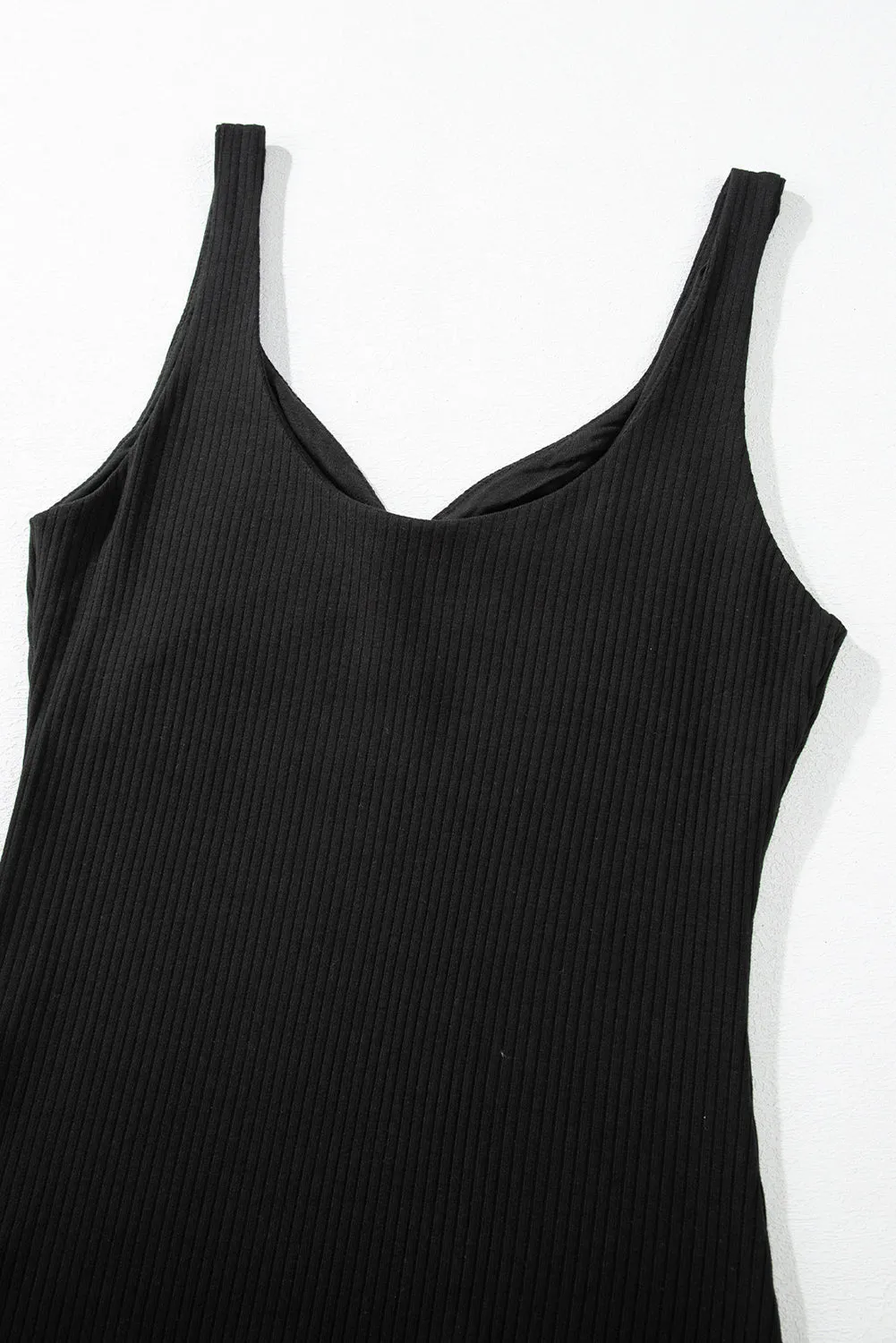 Sleeveless Sweetheart Neckline Ribbed Black Tank Top