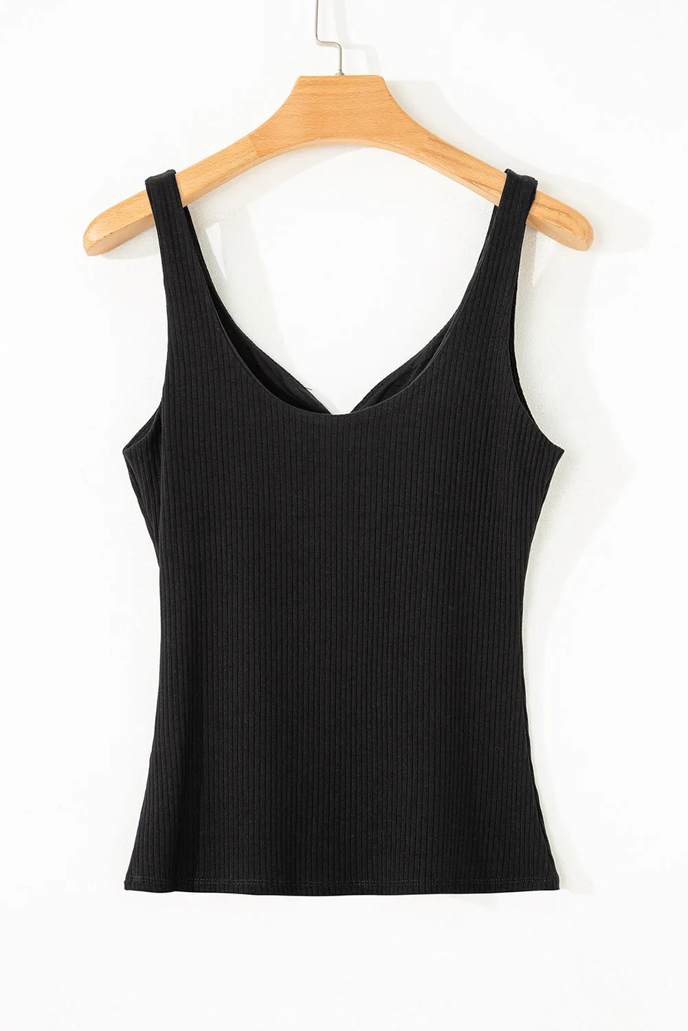 Sleeveless Sweetheart Neckline Ribbed Black Tank Top