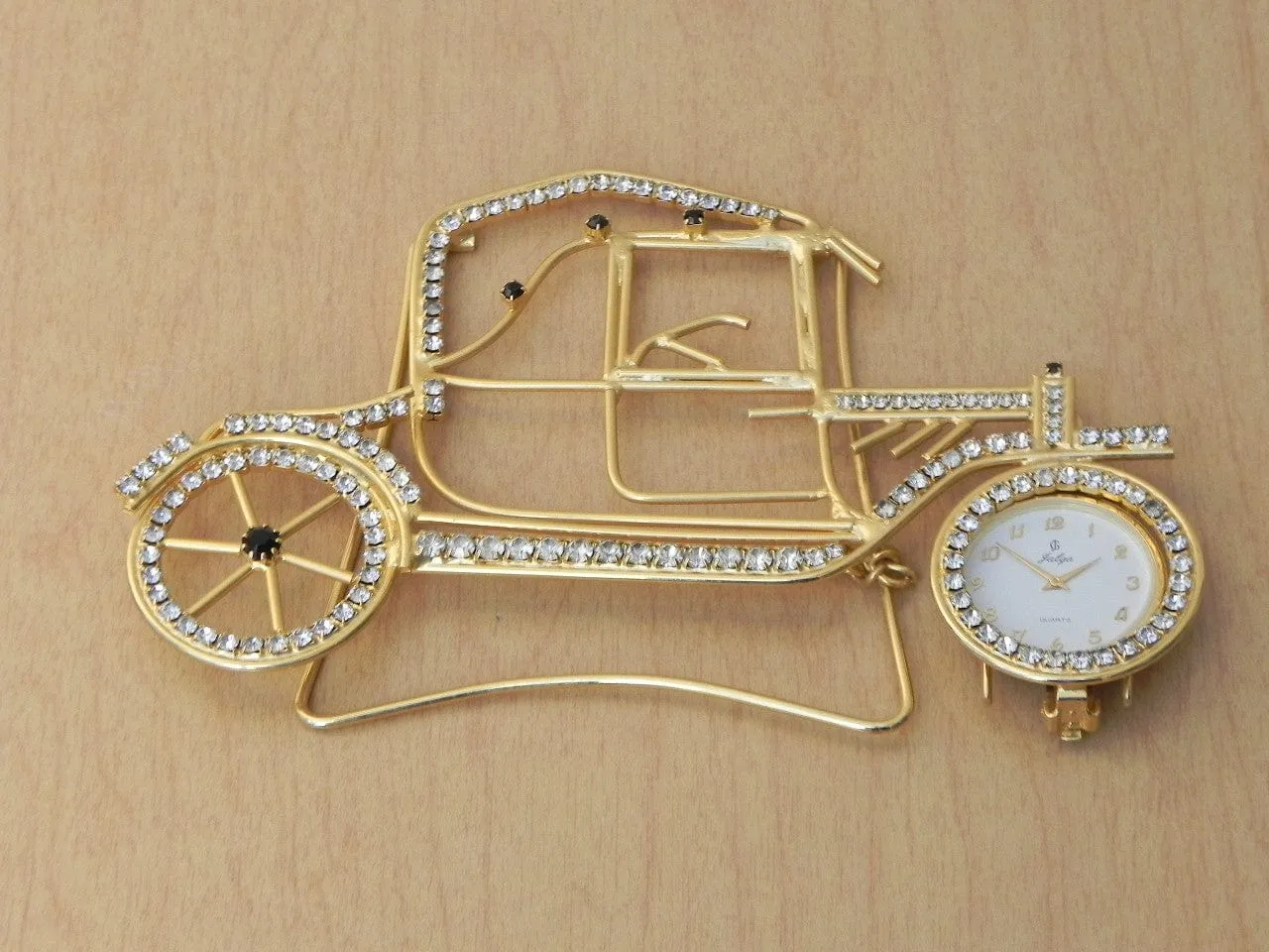 Small Jeweled Gold Car Desk Clock (Chitty Chitty Bang Bang)