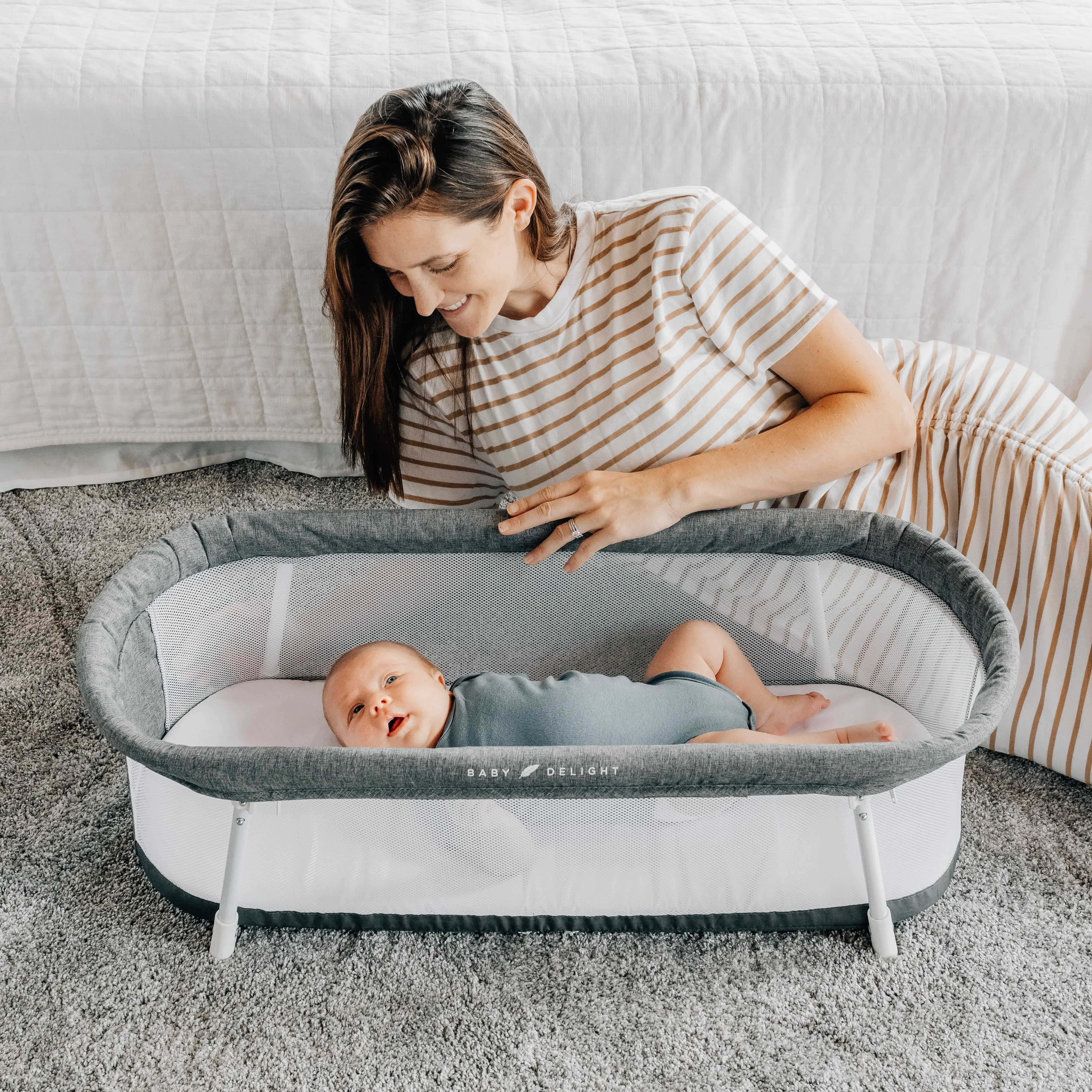 Snuggle Nest™ Portable Bassinet-Charcoal Tweed