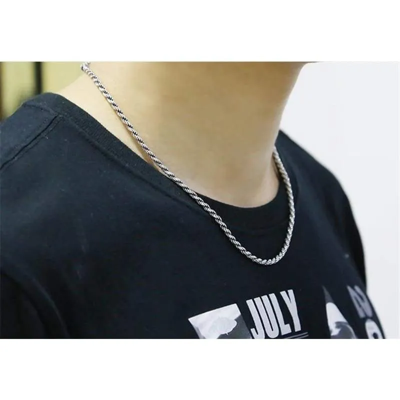 Solid Silver 925 Simple Twisted Chain Mens Necklace Thai Silver 925 Sterling Silver Mens Jewelry Accessory Brief Design Free Box