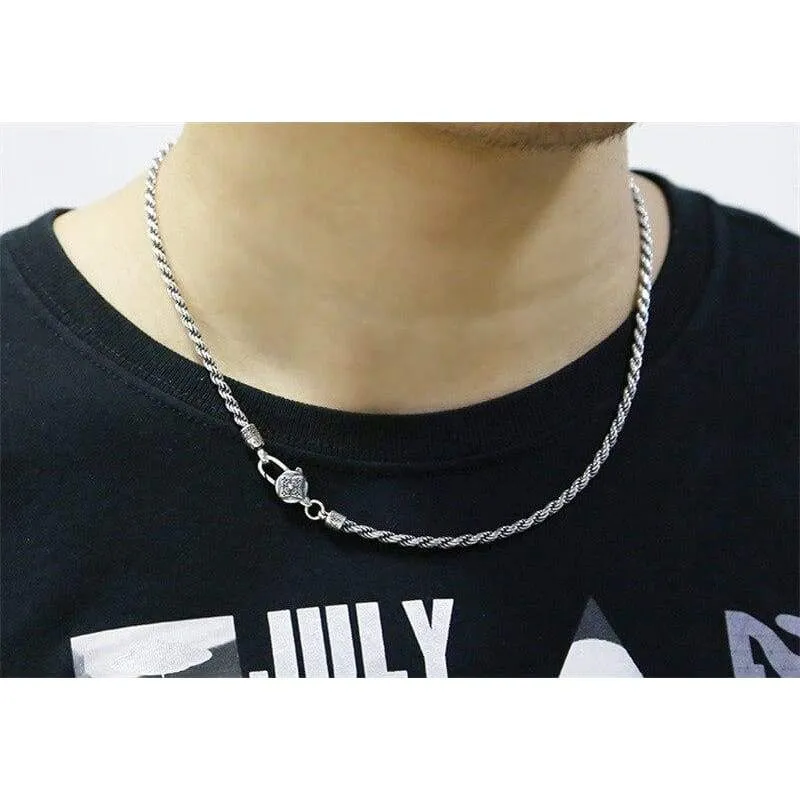 Solid Silver 925 Simple Twisted Chain Mens Necklace Thai Silver 925 Sterling Silver Mens Jewelry Accessory Brief Design Free Box