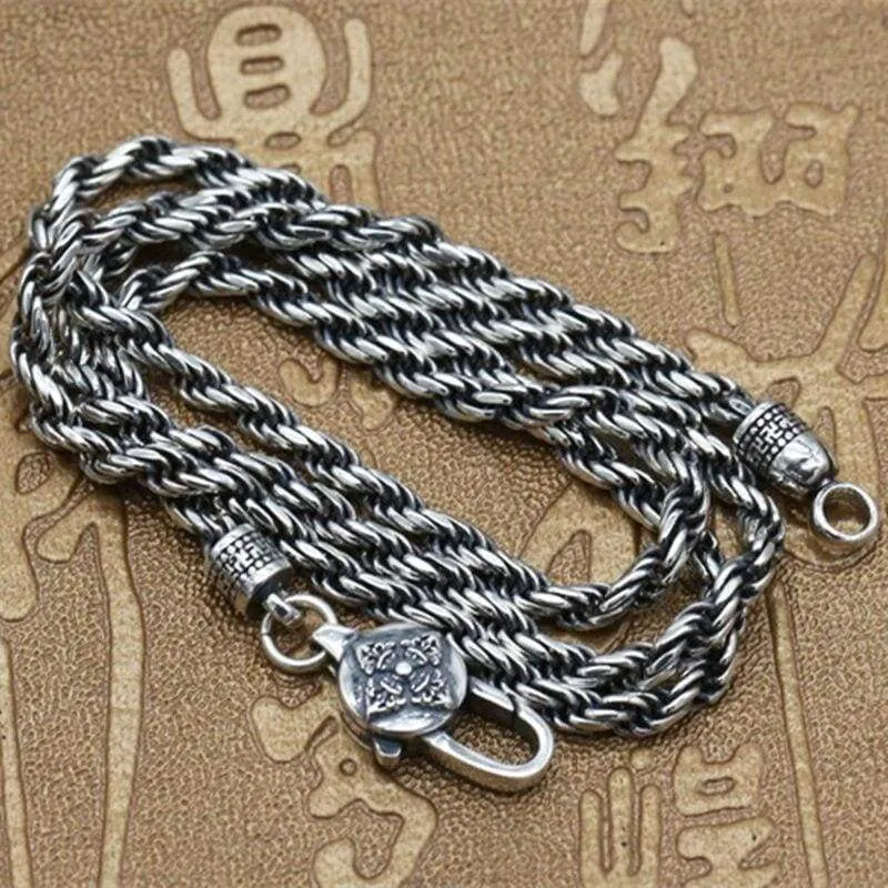 Solid Silver 925 Simple Twisted Chain Mens Necklace Thai Silver 925 Sterling Silver Mens Jewelry Accessory Brief Design Free Box