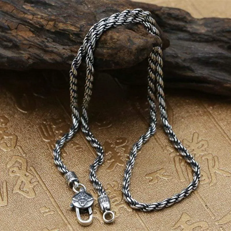 Solid Silver 925 Simple Twisted Chain Mens Necklace Thai Silver 925 Sterling Silver Mens Jewelry Accessory Brief Design Free Box