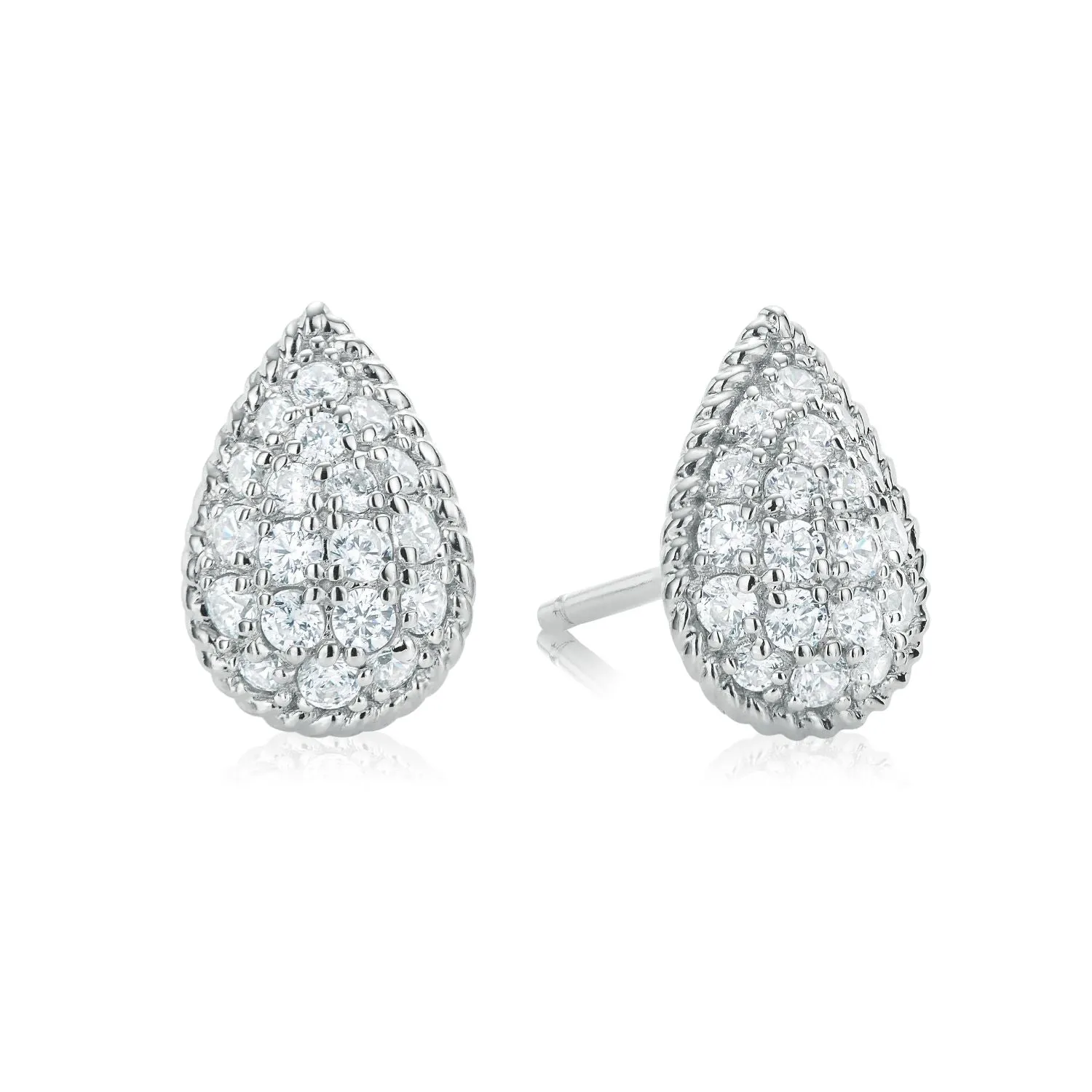 Sterling Silver Round Cut Cubic Zirconia Tear  Stud Earrings