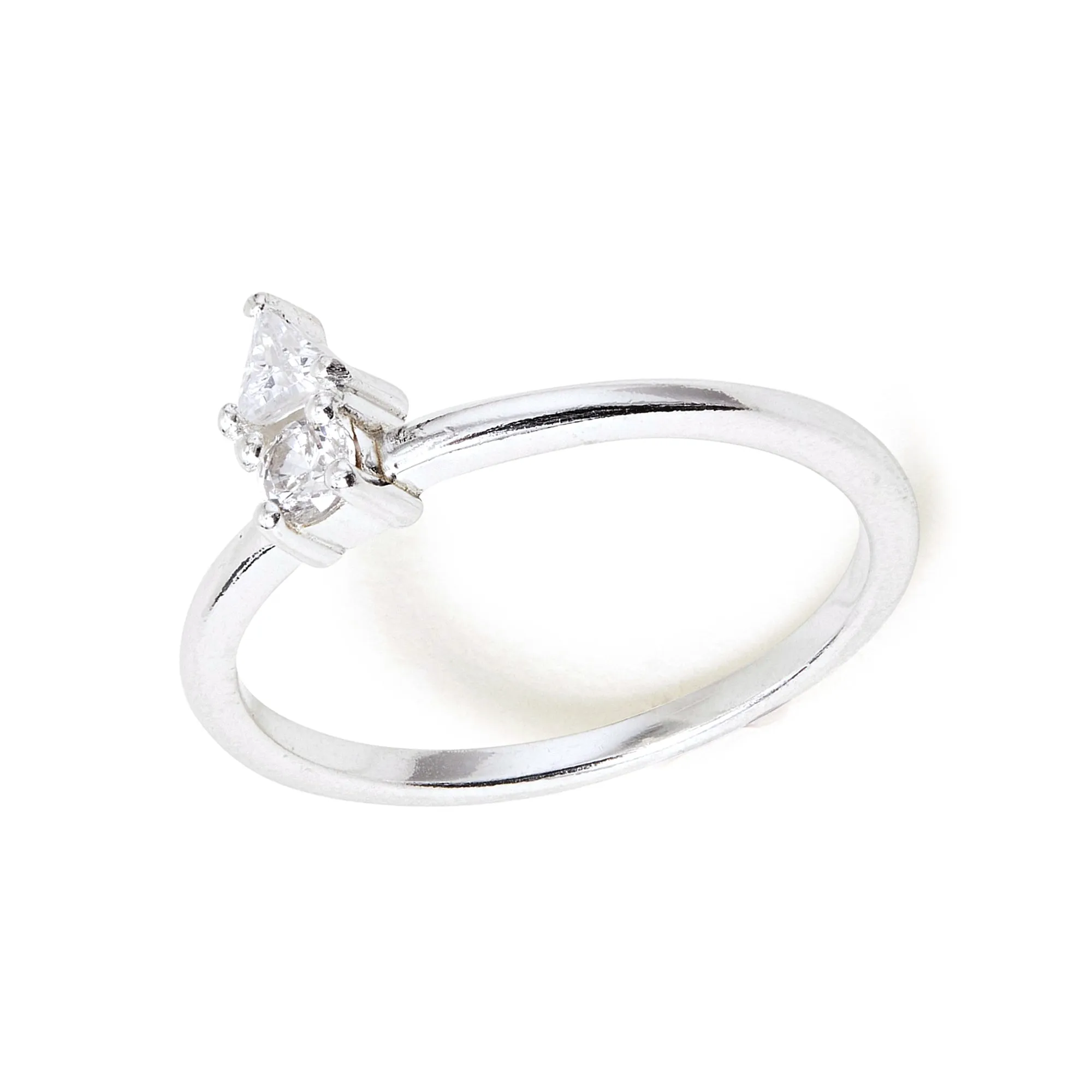 Sterling Silver Sparkle Two Stone Ring White-Small