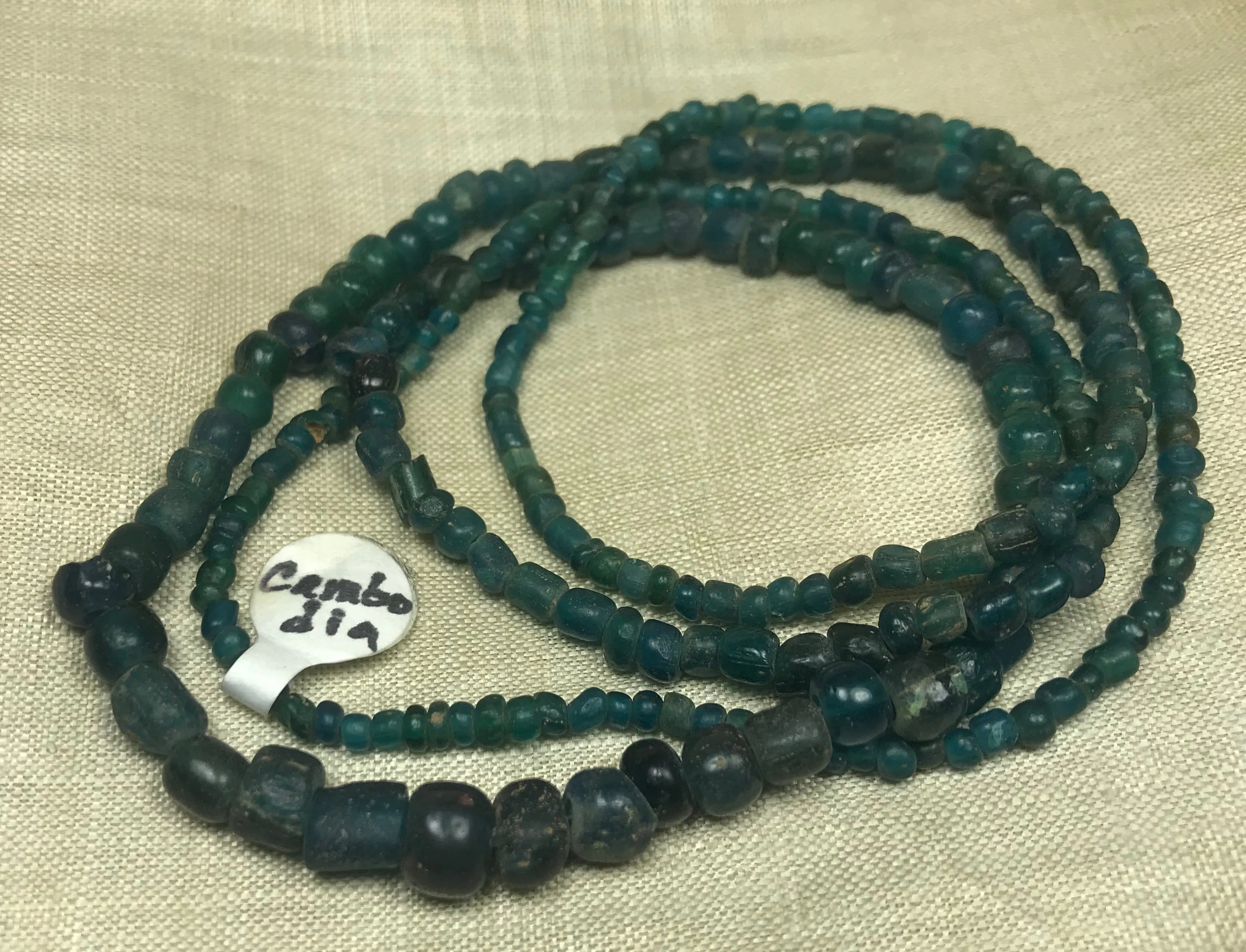 Strand of Ancient Cambodian Capri Blue Glass Beads