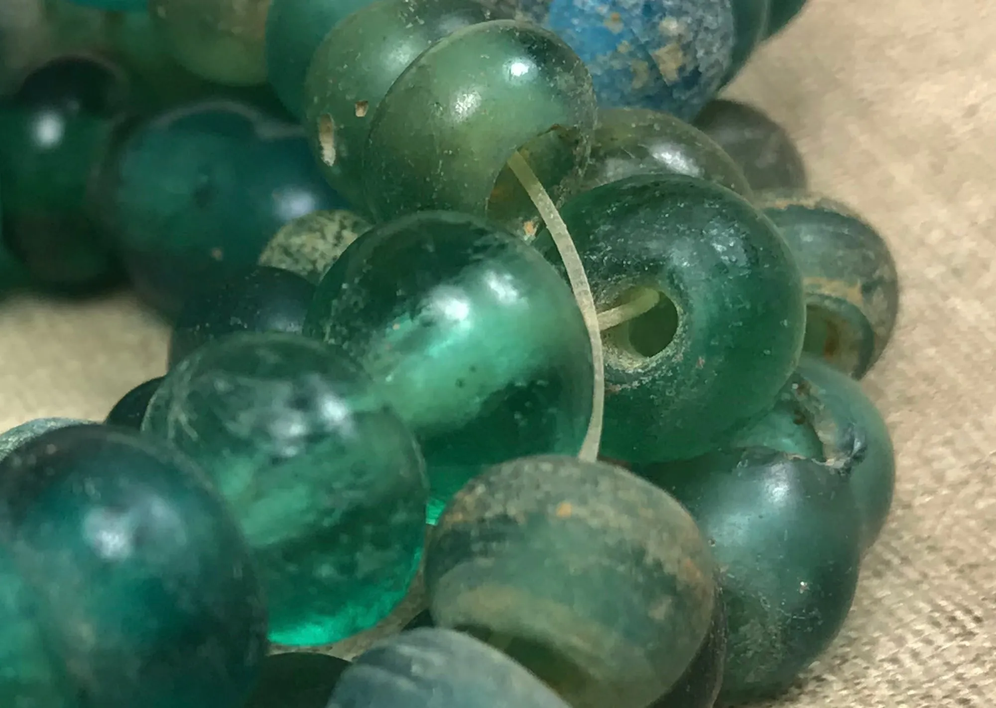 Strand of Ancient Cambodian Sea Green Glass Beads