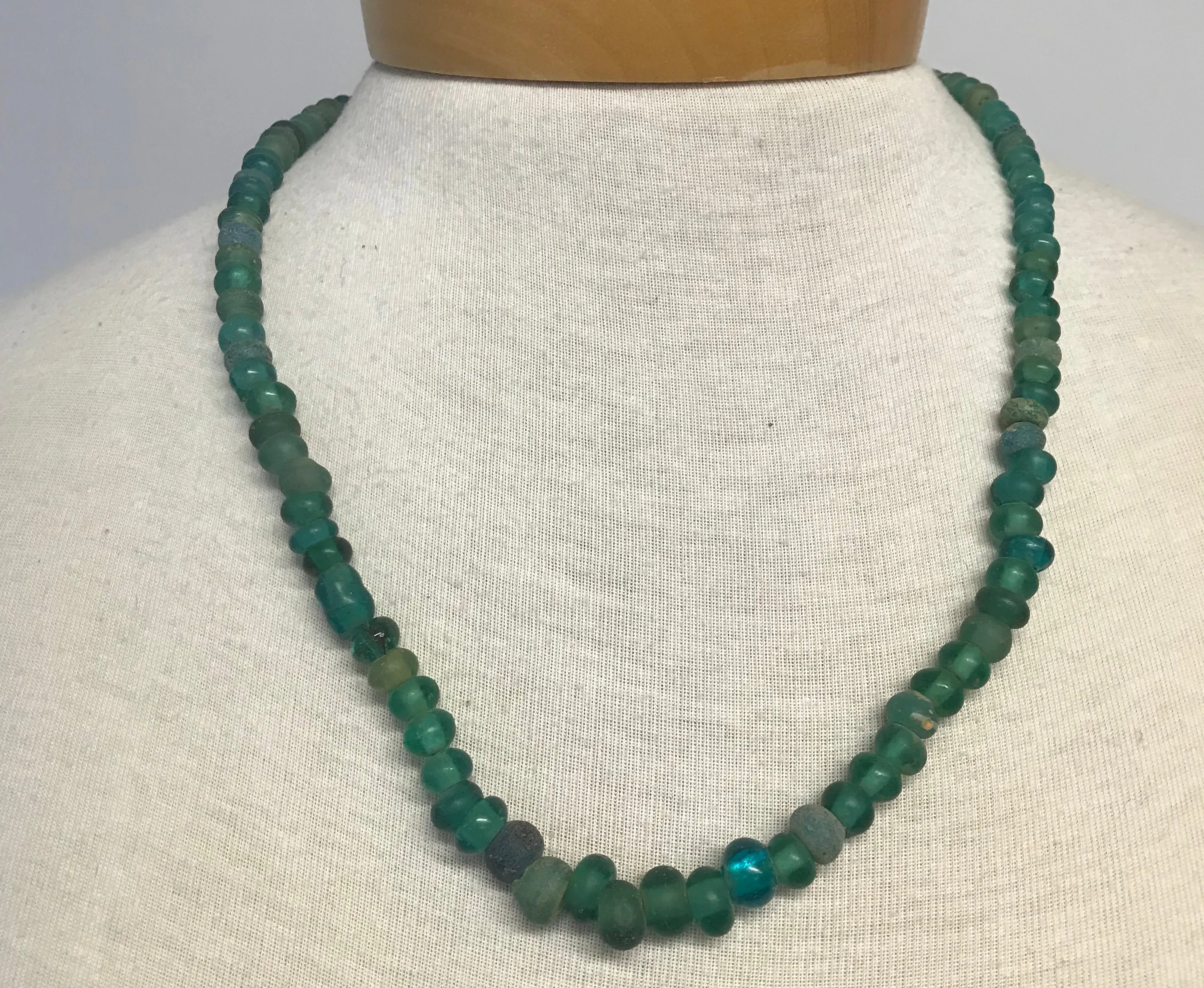 Strand of Ancient Cambodian Sea Green Glass Beads