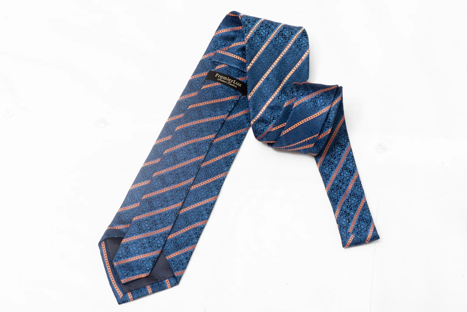 Striped Rhinestones On Blue Mens Silk Tie