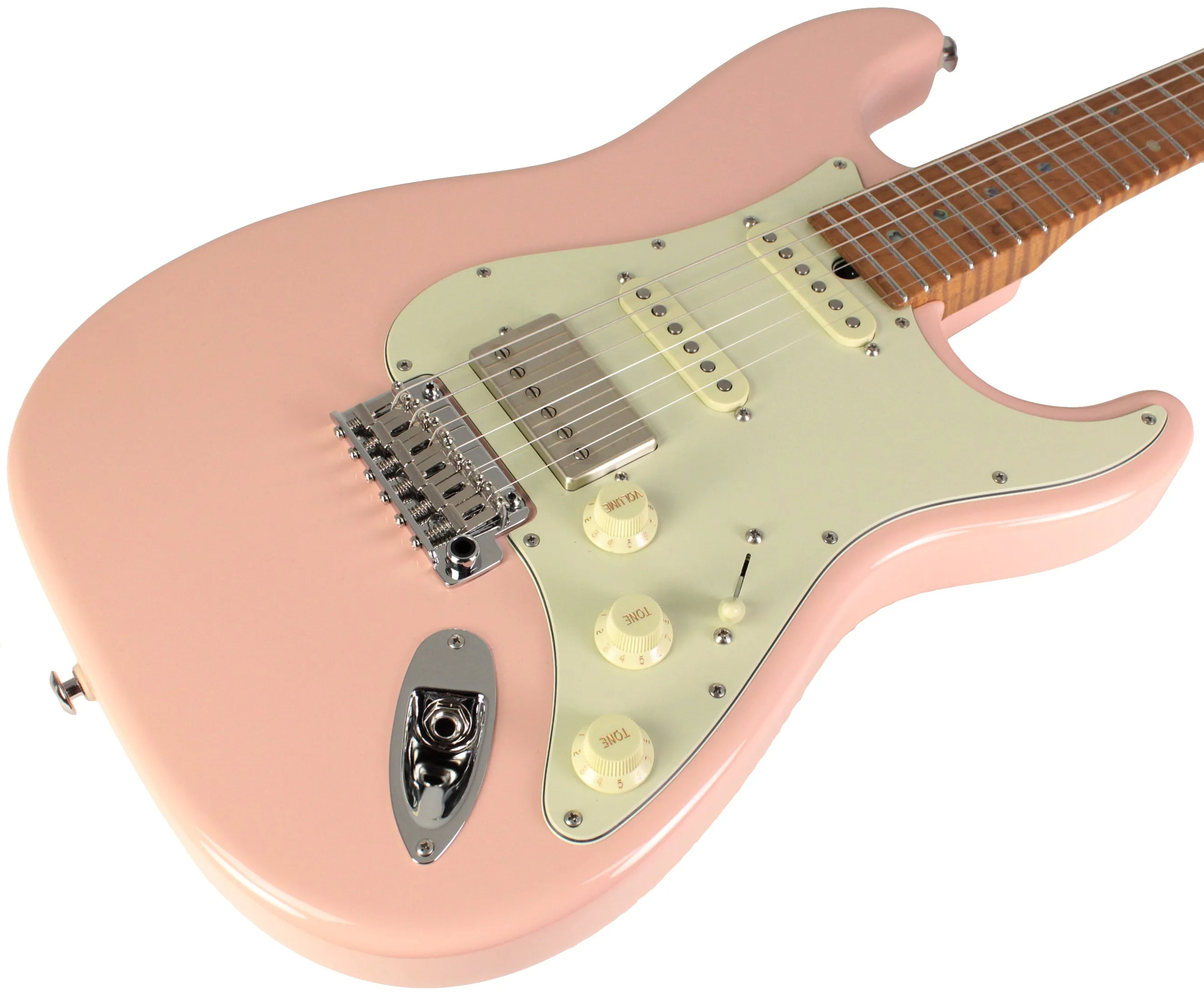 Suhr Select Classic S HSS Guitar, Roasted Flamed Neck, Shell Pink, Maple