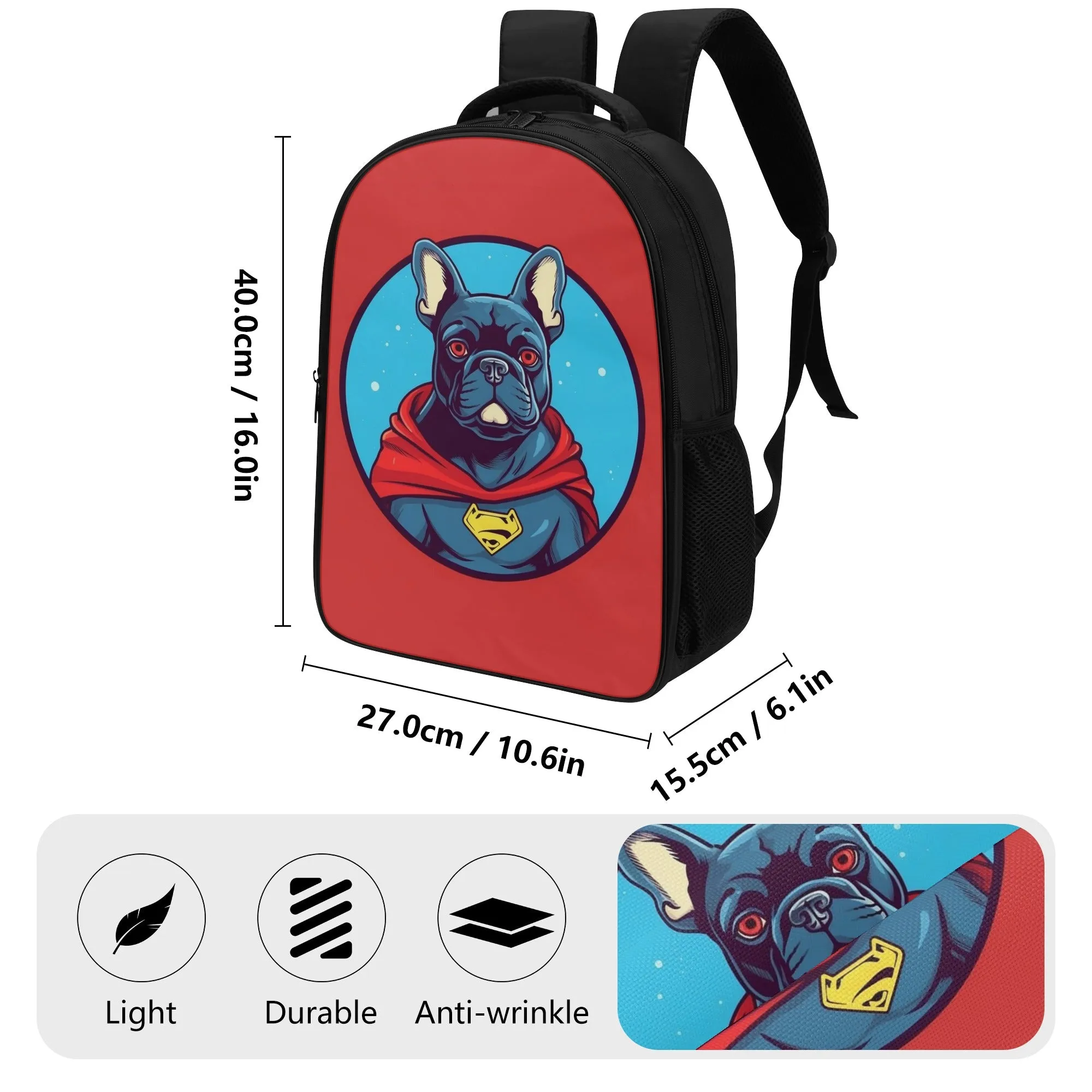 Super Frenchie - 16 Inch Dual Compartmen Backpack