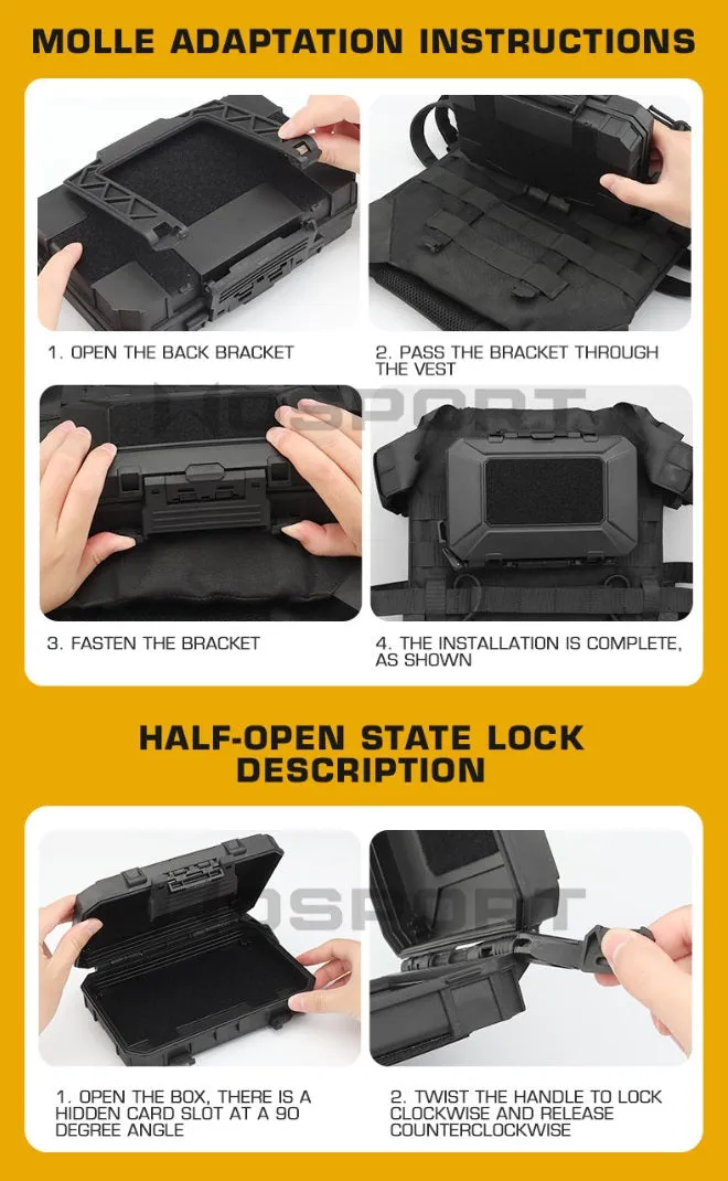 Tactical Equipment Storage Box Foam Padded Gun Safety Hard Shell Carry Case 7.7in