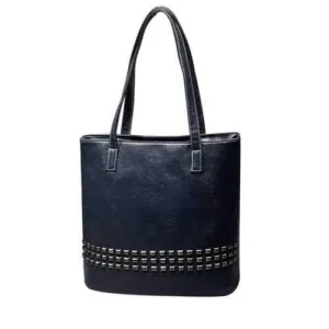 Textured PU Stitching Rivet Shoulder Bag - Blue