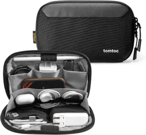 Tomtoc Travel Cable Organizer Pouch, Electronics Accessories Organizer Portable Waterproof Double Accessories Carry Case for Cord, Charger, Cables, USB Drive, Black