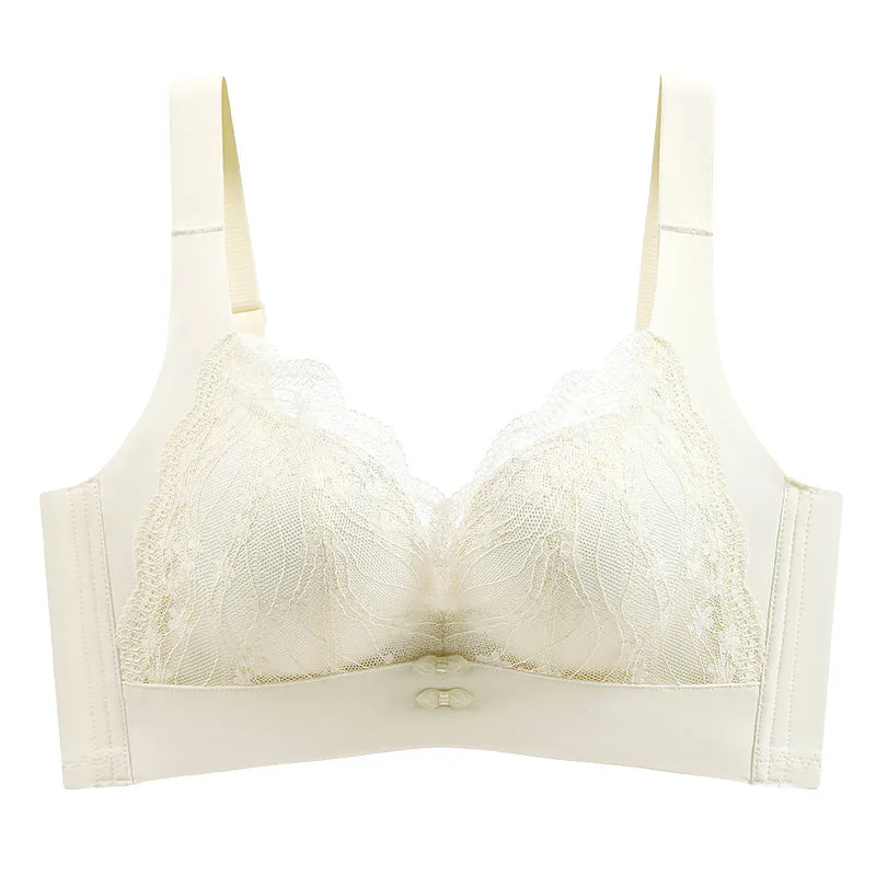 Underwear for women with large breasts showing small and thin adjustable push-up lace seamless and wire-free push-up bra to collect secondary breasts