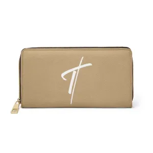 Uniquely You Womens Wallet - Zip Purse / Camel Brown & White Cross